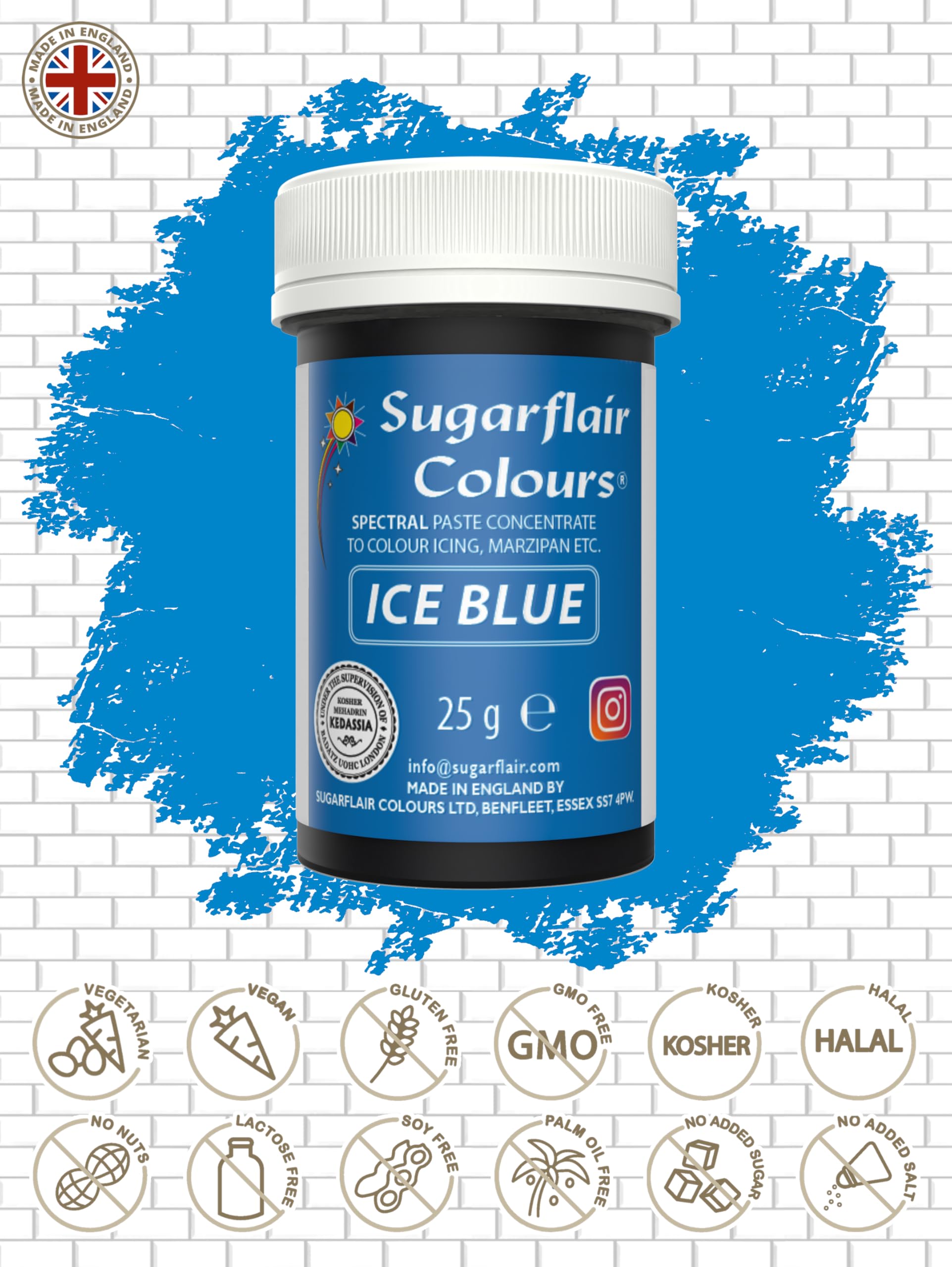 Sugarflair Colours Ice Blue Food Colouring Paste - Highly Concentrated | 25g | Bake-Stable 2