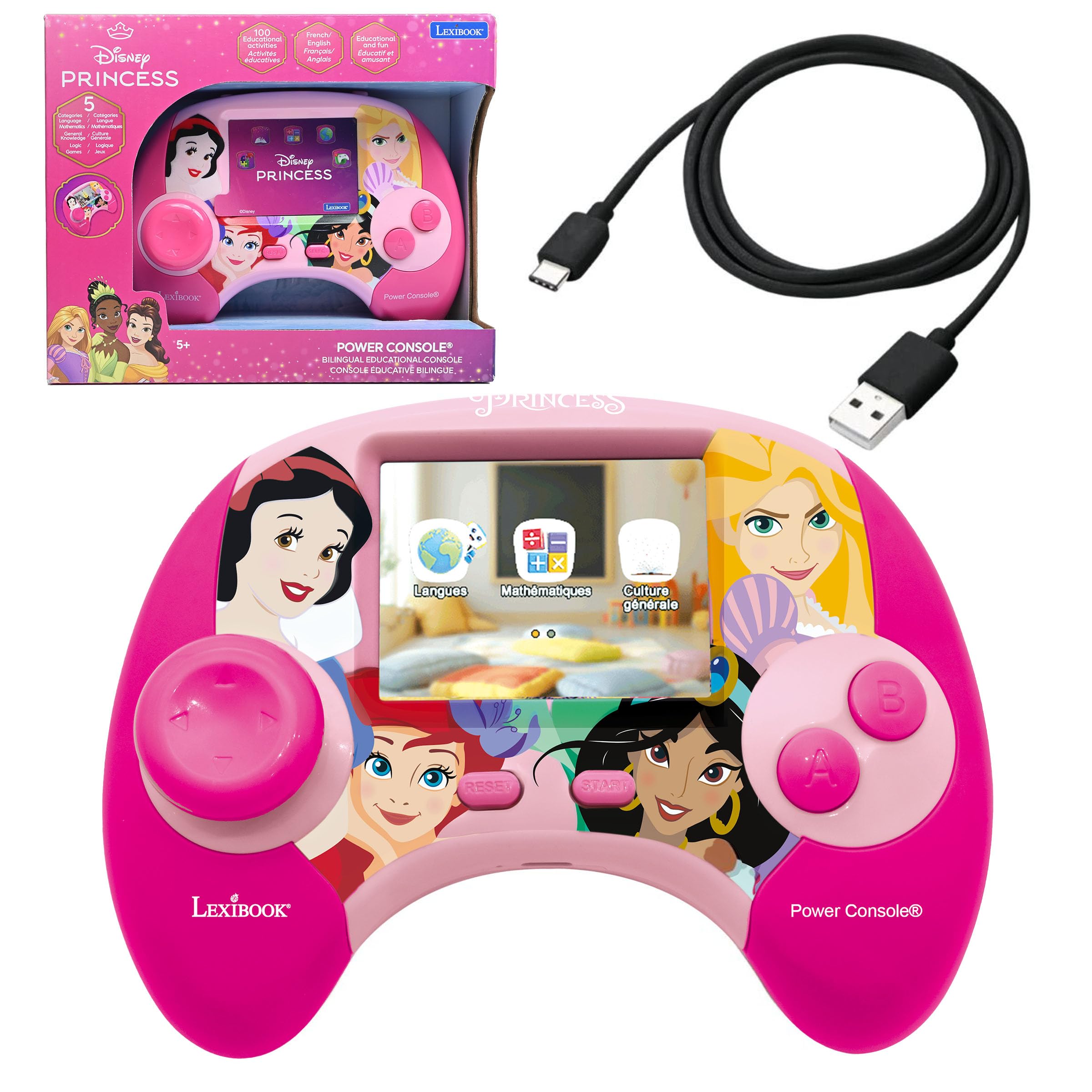 Lexibook Disney Princess Power Console® - Bilingual Educational Game Console with 100 Activities (French/English), Ages 4+ 7