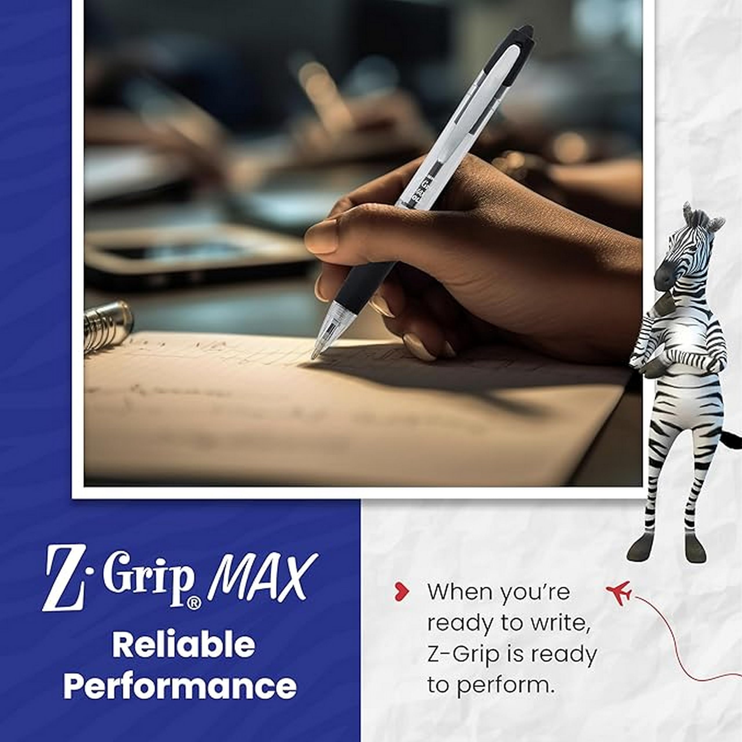 Zebra Pen Z-Grip MAX Black Ballpoint Pens - 1.2mm Medium Point, Retractable, 3 Pack 5