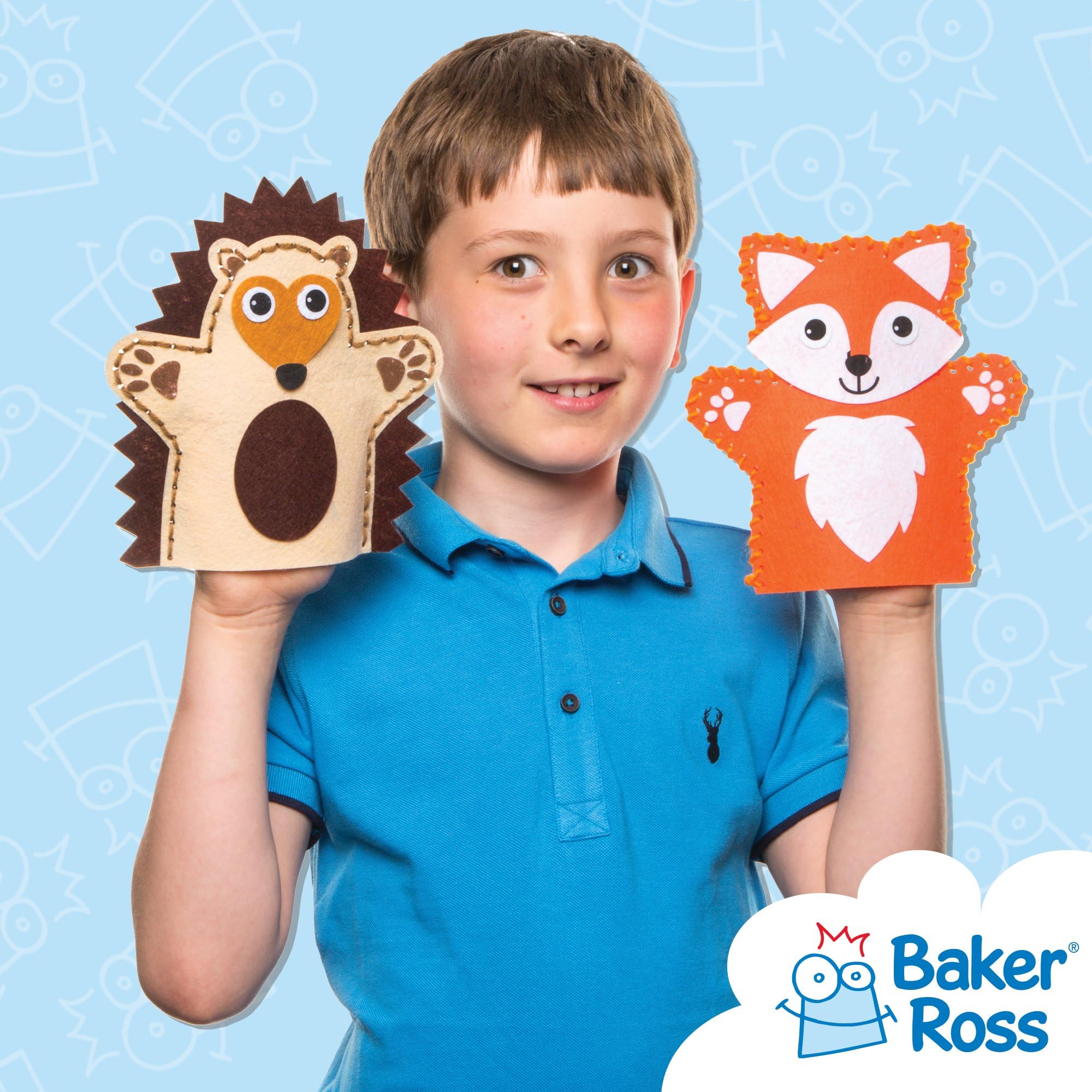 Baker Ross Woodland Animal Hand Puppet Sewing Kits - Pack of 4 for Kids Arts and Crafts 4