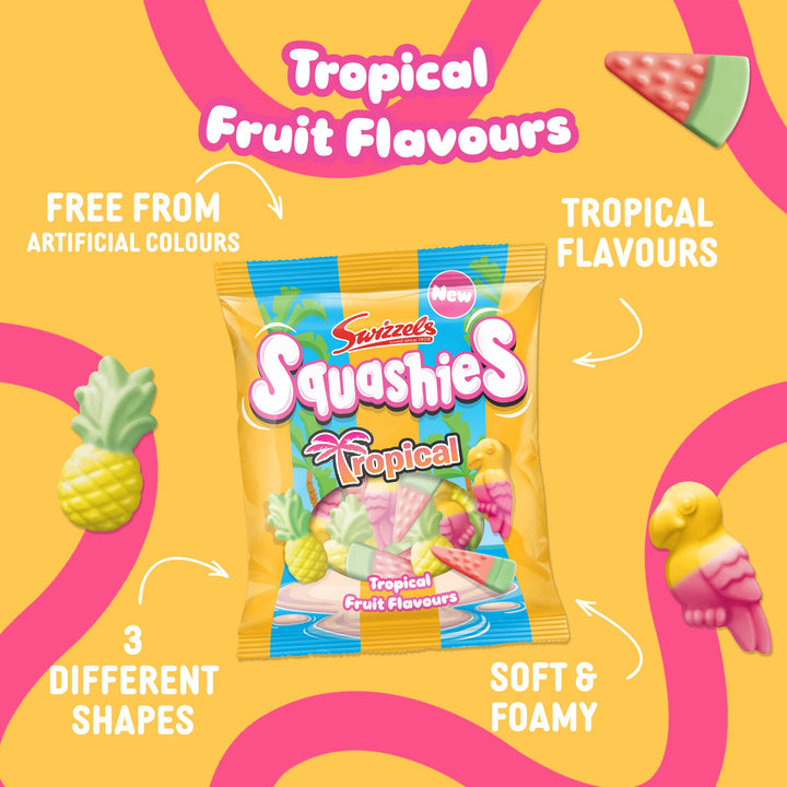 Swizzels Squashies Tropical Flavour 100g - Fruity Chewy Sweets with Fun Shapes