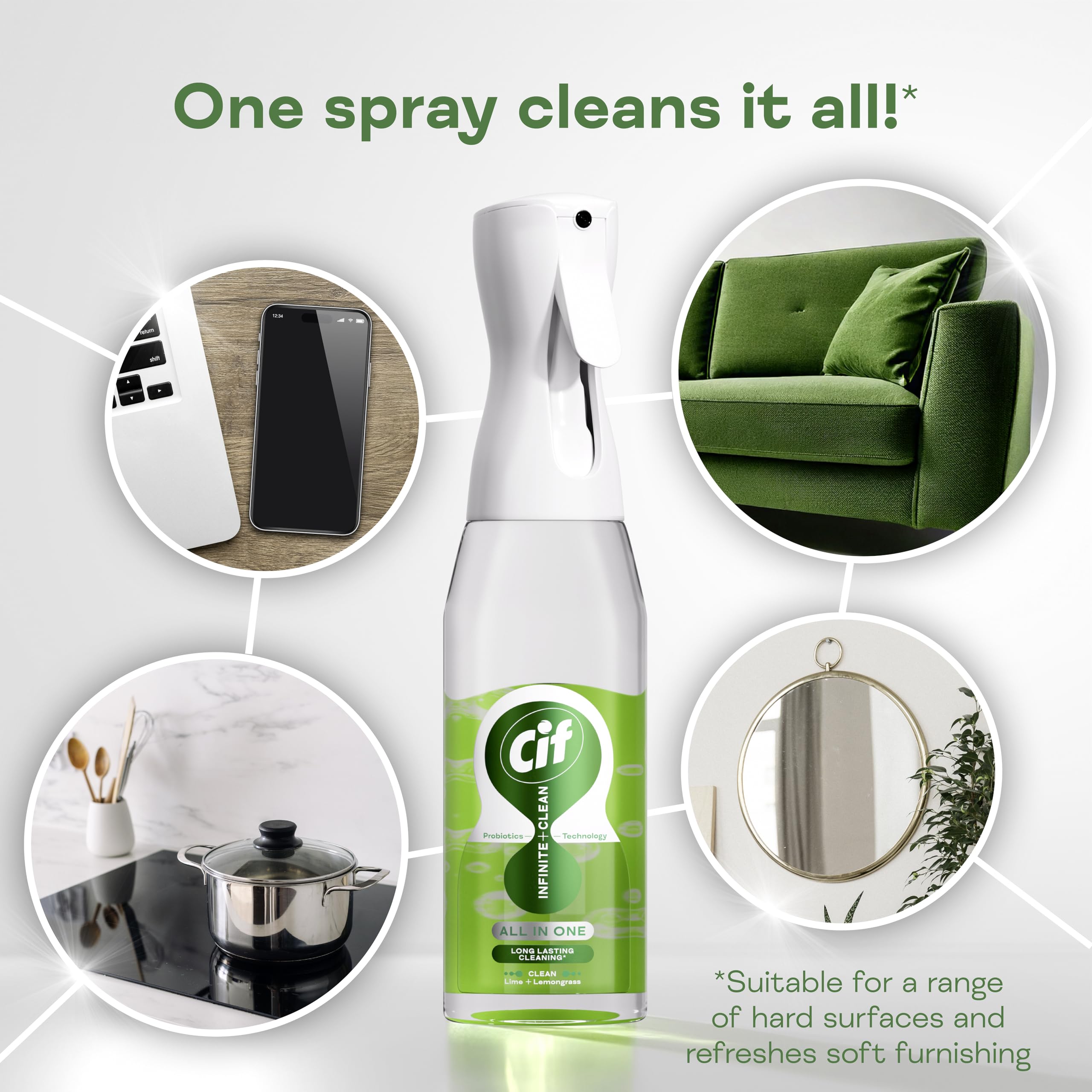 Cif Infinite Clean All-in-One Cleaner Spray Lime & Lemongrass 590 ml Probiotic Technology 3