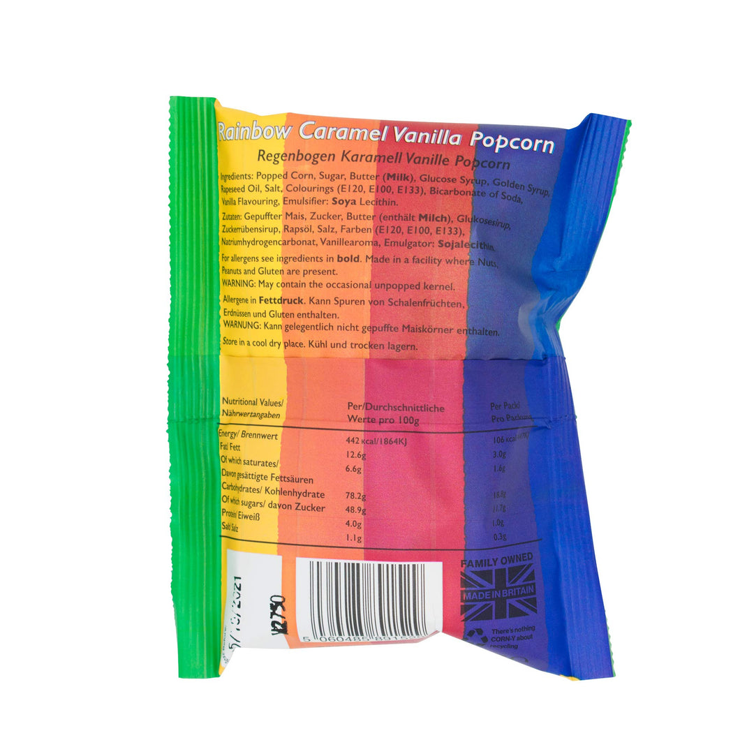 Popcorn Shed Rainbow Gourmet Popcorn Snack Pack - Vanilla Caramel Multicoloured Popcorn, Gluten Free, 24g