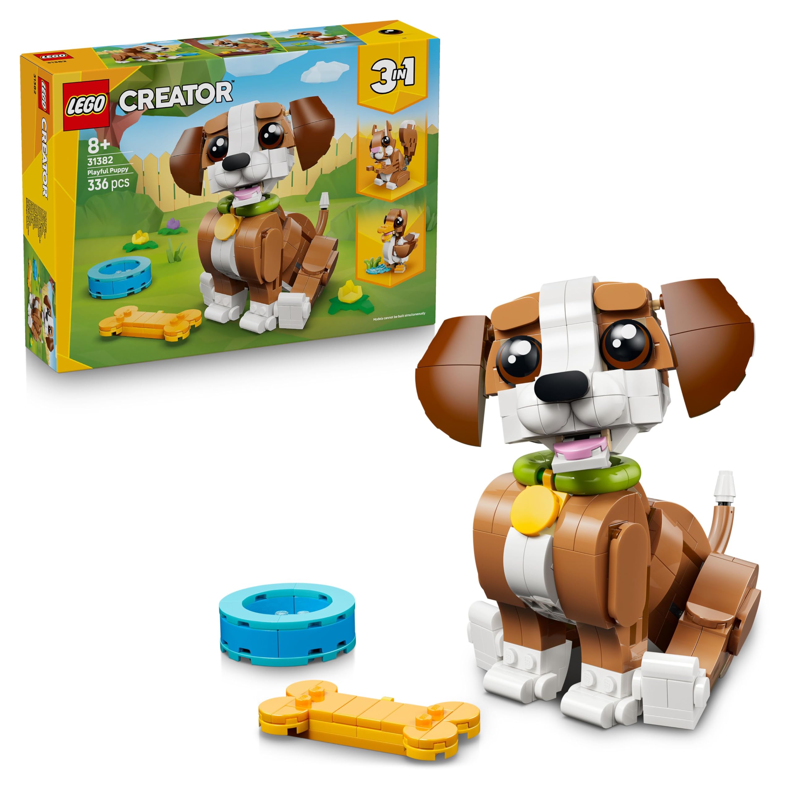 LEGO Creator 3in1 Playful Puppy Dog 336-Piece Animal Figure Toy Set | Ages 8+ | Model 31382