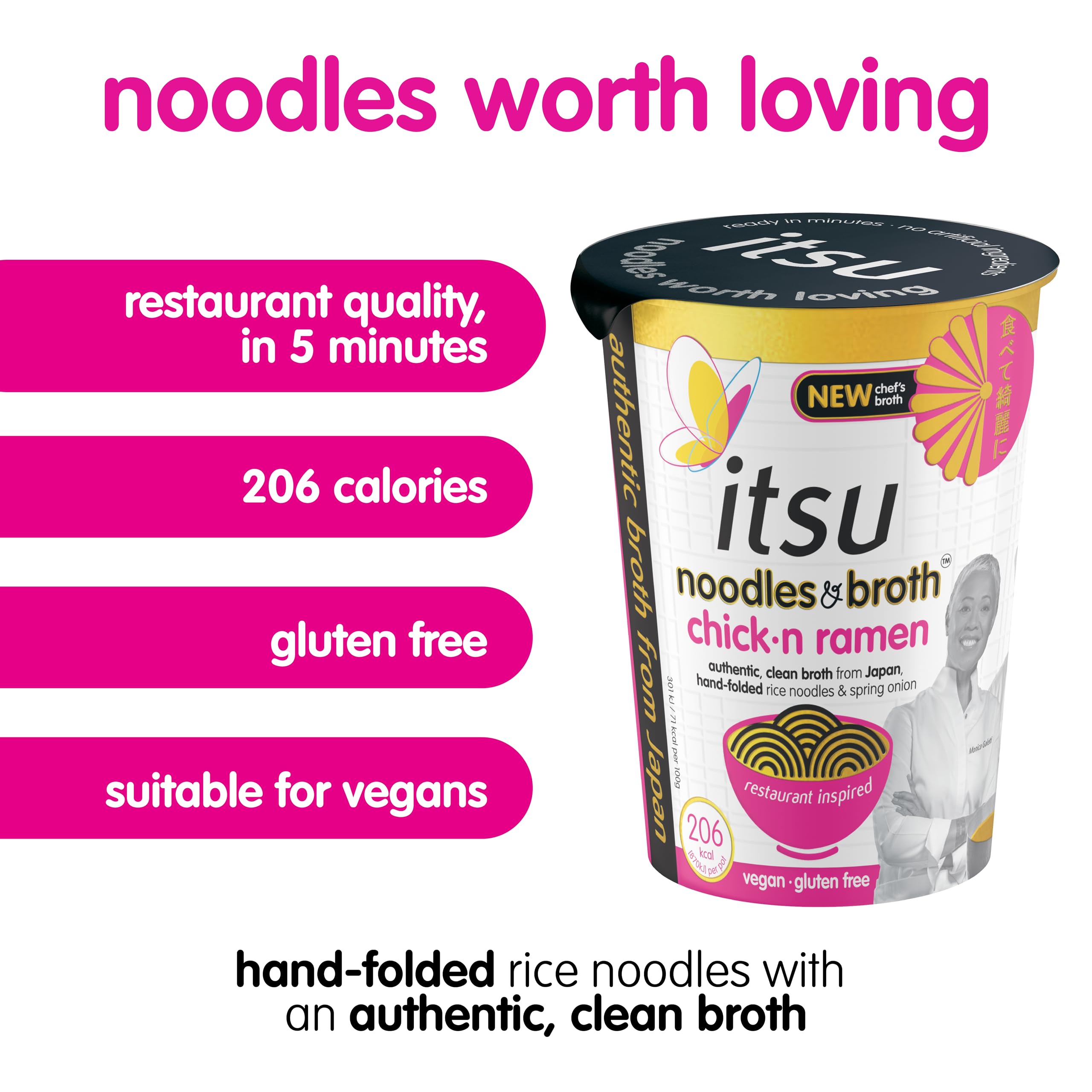 Itsu Chicken Ramen Instantnudeln &amp; Brühe Topf 64 g – 6er-Pack | Glutenfrei | Vegan | Schnell zubereiteter Snack 3