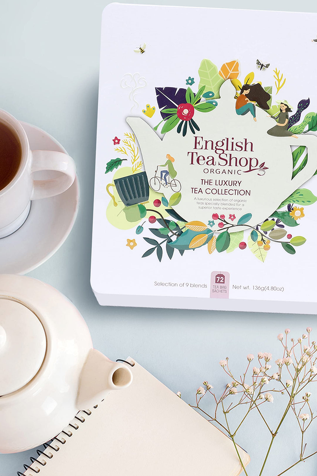 English Tea Shop Organic Luxury Gift Tin - 72 Tea Bags, 6 Varieties, Compostable Packaging