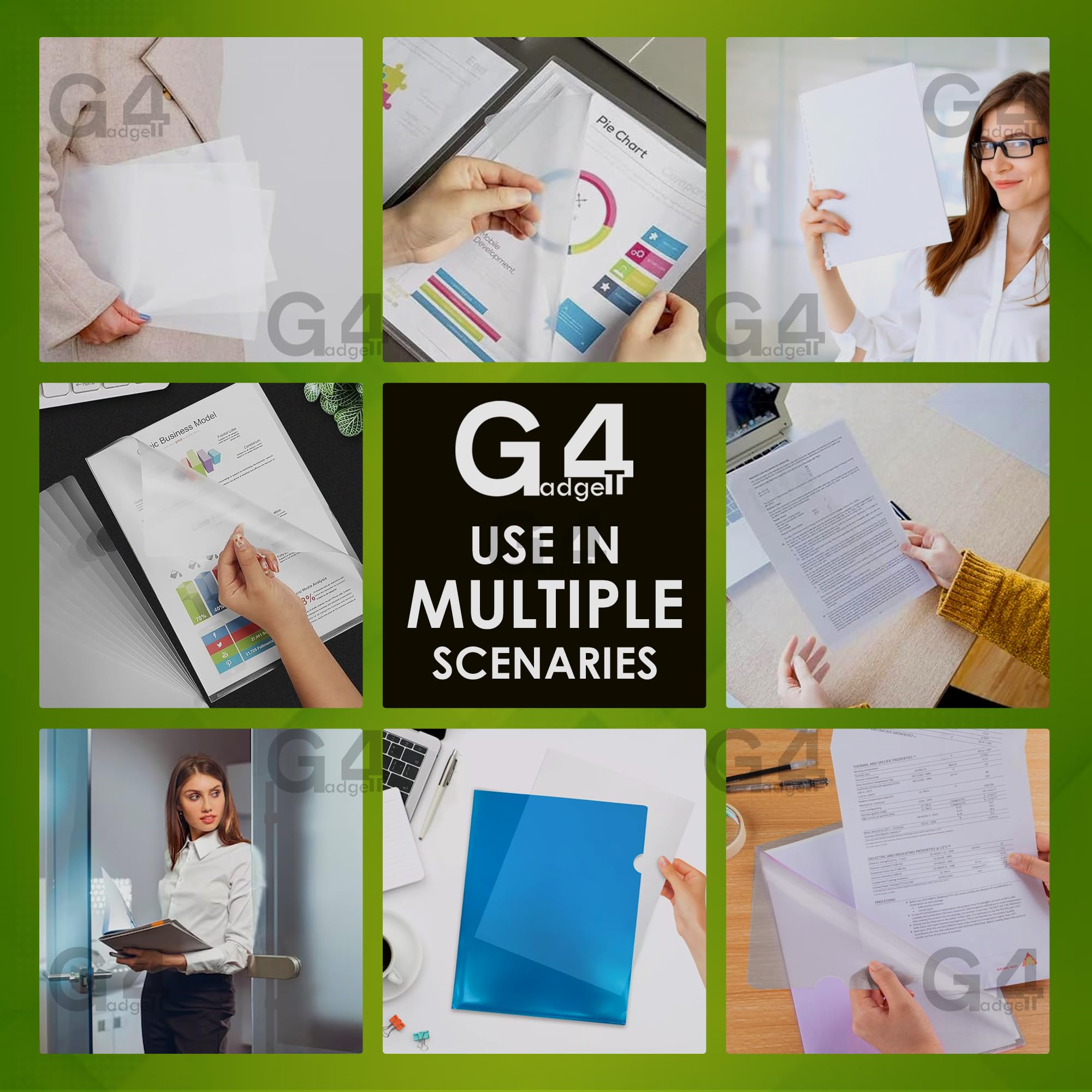 G4GADGET Heavy Duty A4 Plastic File Folders - Open Top & Side | Pack of 50 | White PP 4