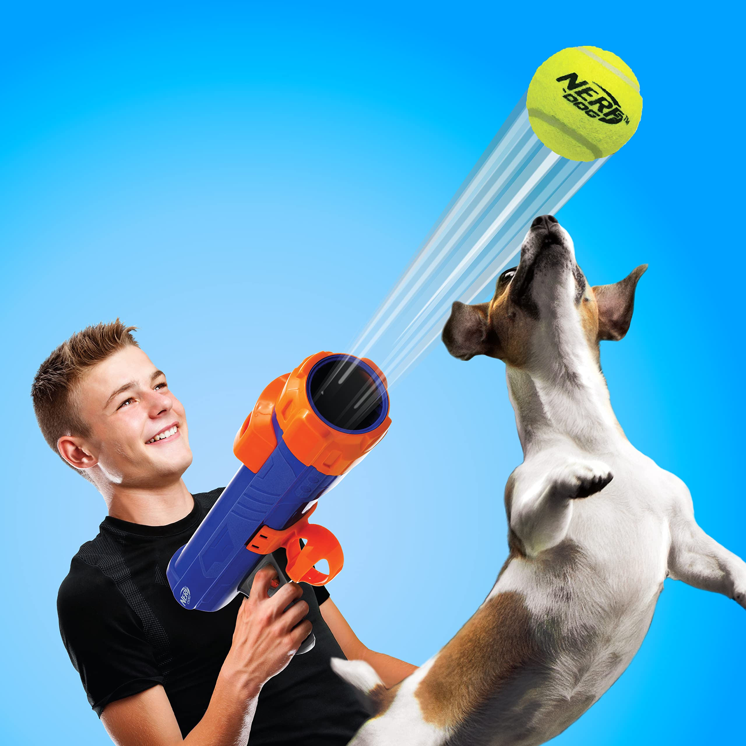 Nerf Dog 12in Blaster with 3 Squeak Tennis Balls - Shoots Up to 50 Feet 2