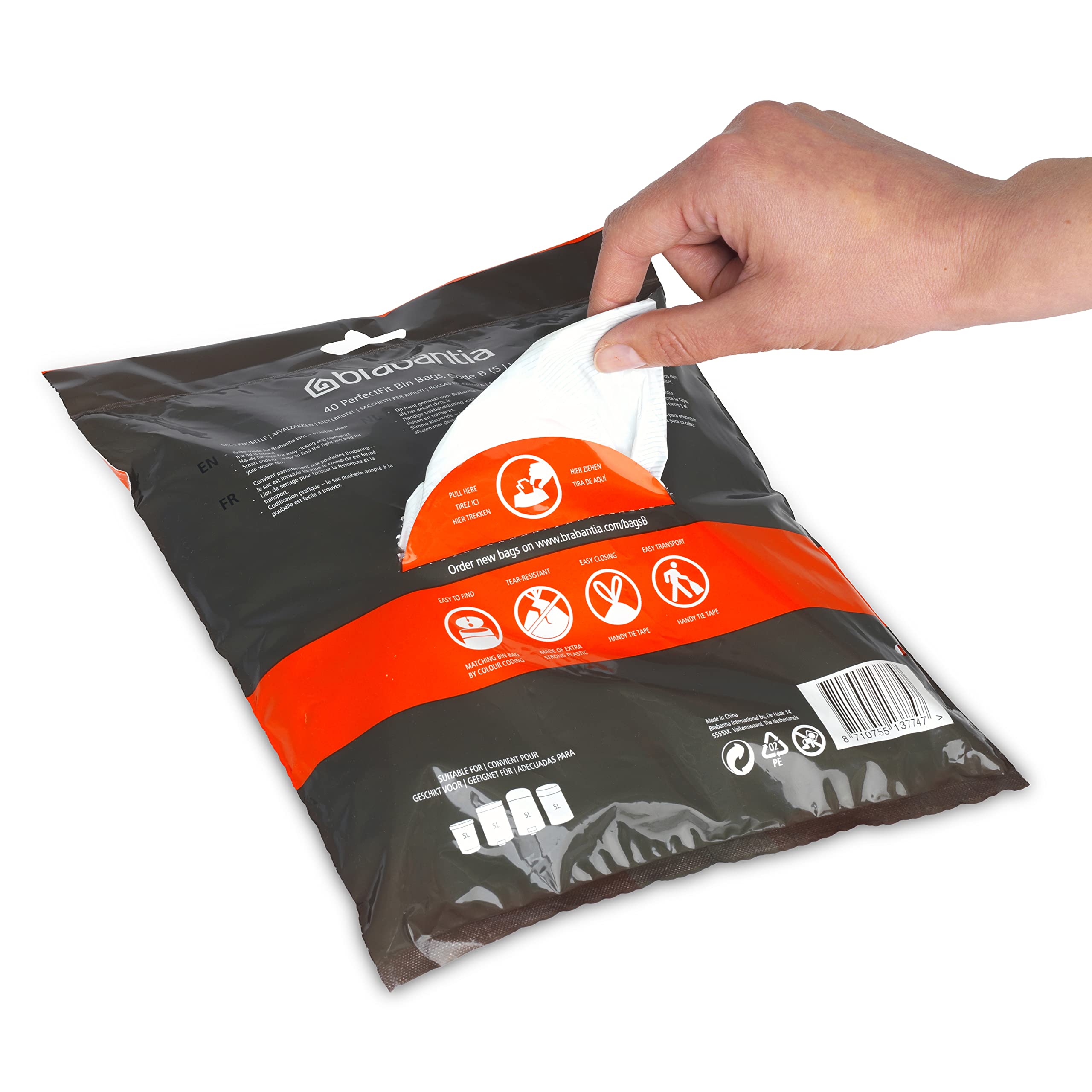 Brabantia PerfectFit Bin Liners - Size B (5L Capacity) | Tear-Resistant Plastic Tie-Tape Drawstring | 40 White Bags 2