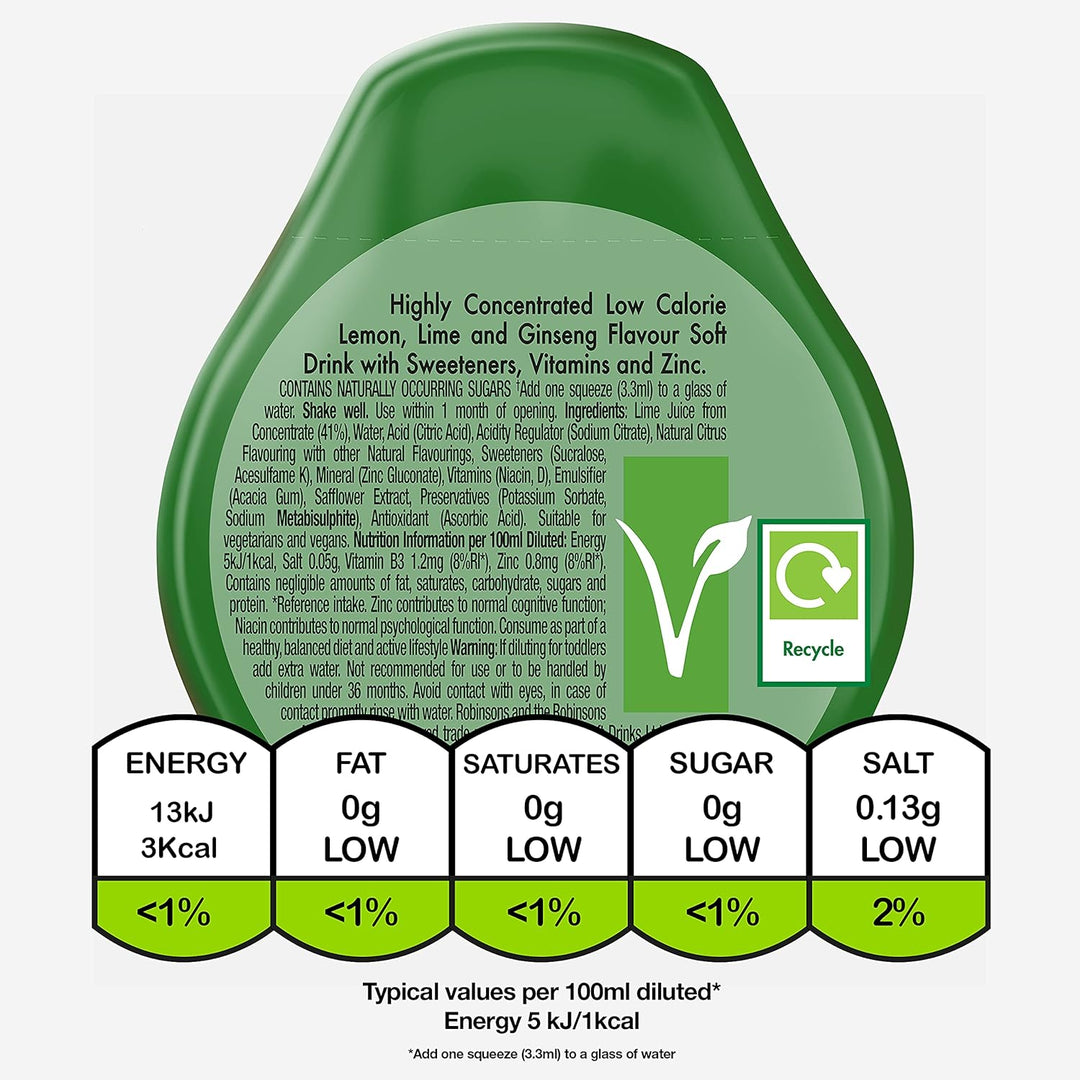 Robinsons Focus Benefit Drops Lemon, Lime & Ginseng with Vitamin B3 and Zinc - 50ml