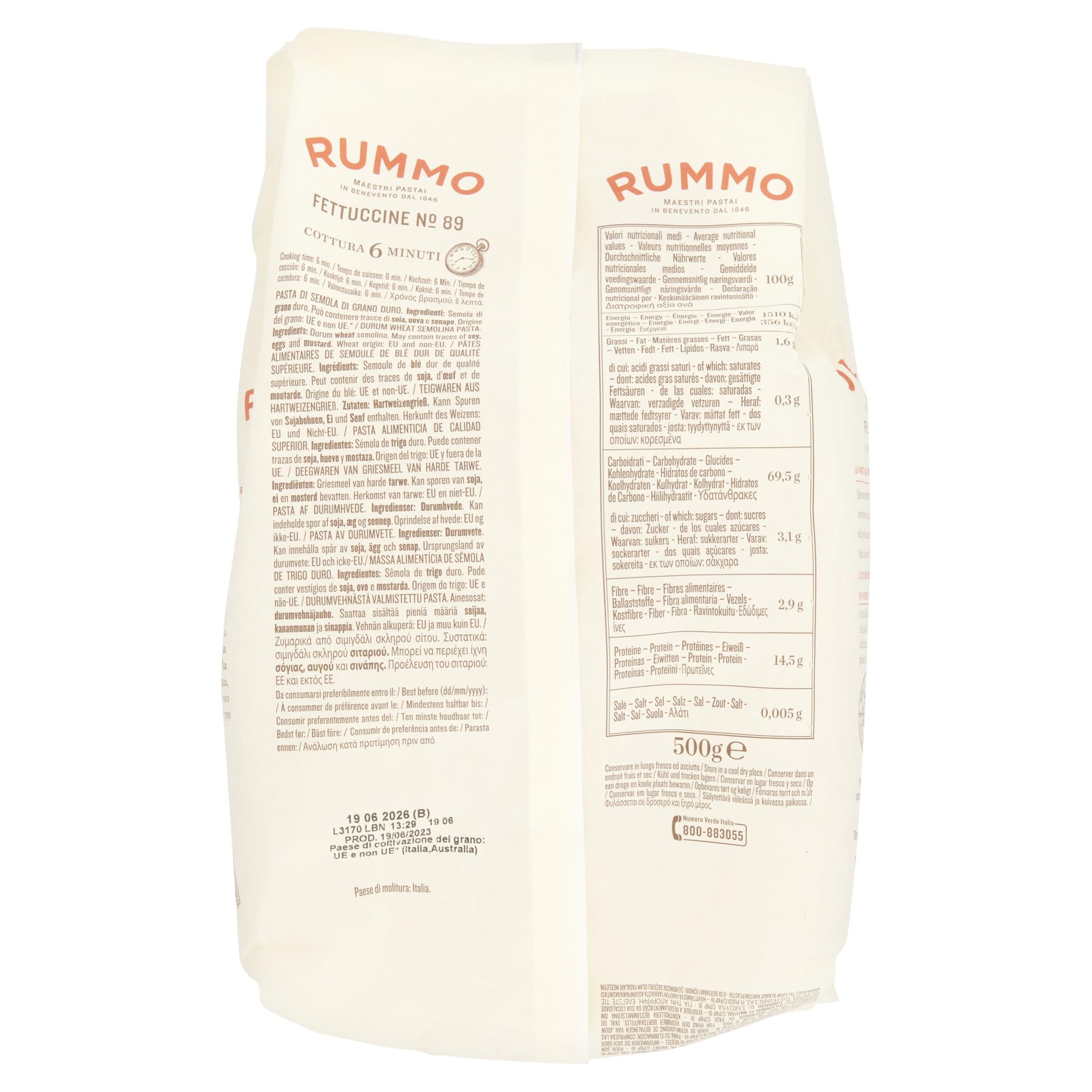 Rummo Fettuccine Pasta No.89 - Classic Ribbon-Cut, 500g Pack | Made in Italy