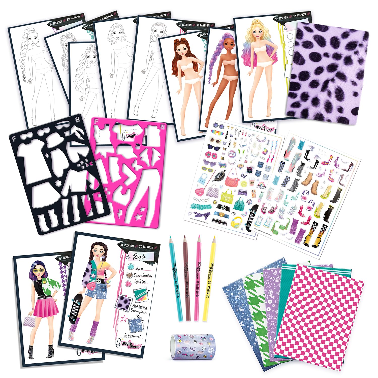 Canal Toys Style 4 Ever Fashion Designer Kit - Real Fabric & Stencils | 41 Pieces 3