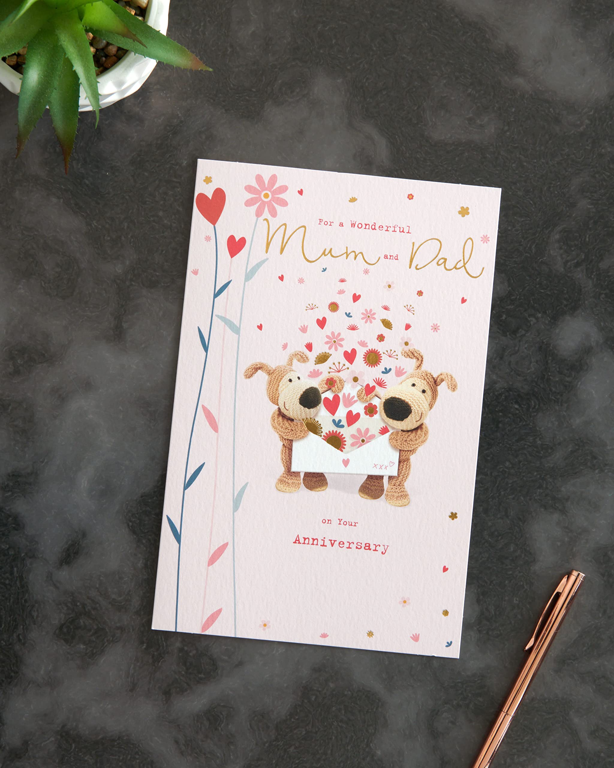 Boofle Mum & Dad Anniversary Card | Gold Foil Detailing | 155 x 235 mm 3