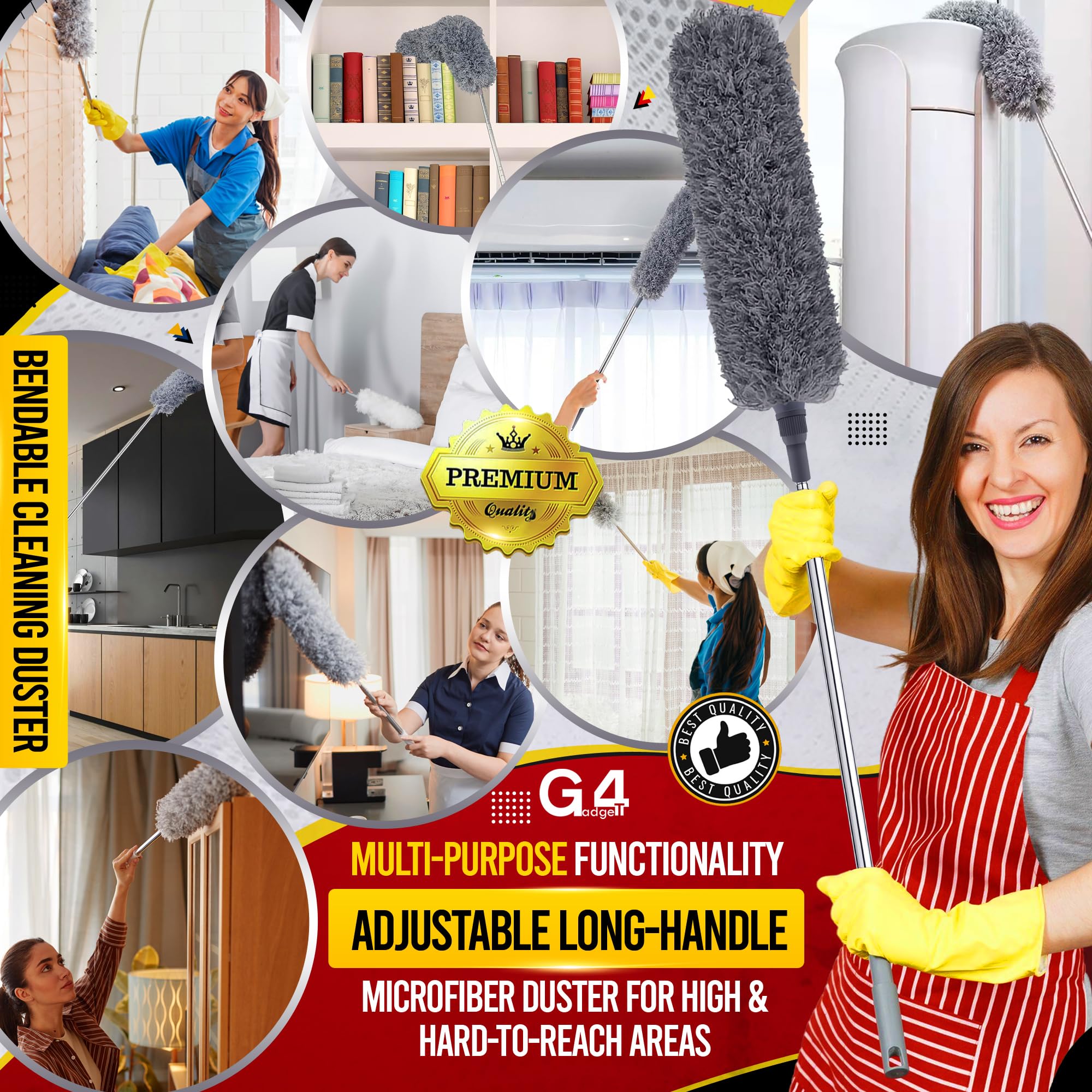 G4GADGET Extendable Microfiber Duster - 240cm Reach | Bendable Head | Washable 4