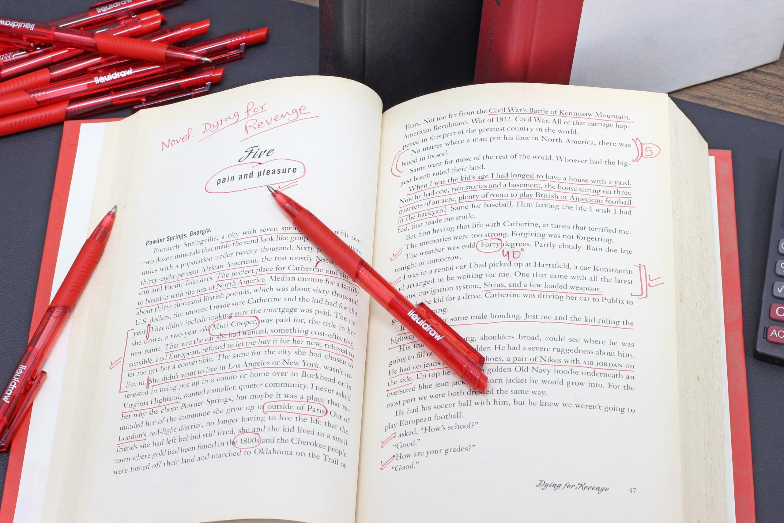 Liquidraw Red Ballpoint Pens - Pack of 10 | 1.0mm Medium Tip | Retractable Click Action