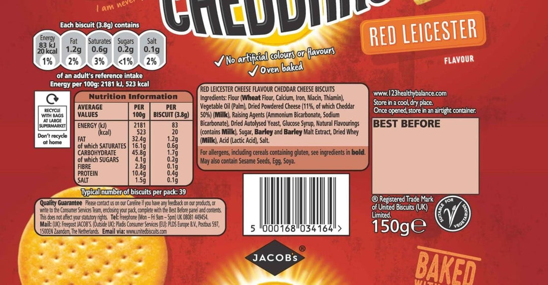 Jacob's Cheddars Red Leicester Flavour Cheese Biscuits, 150 g