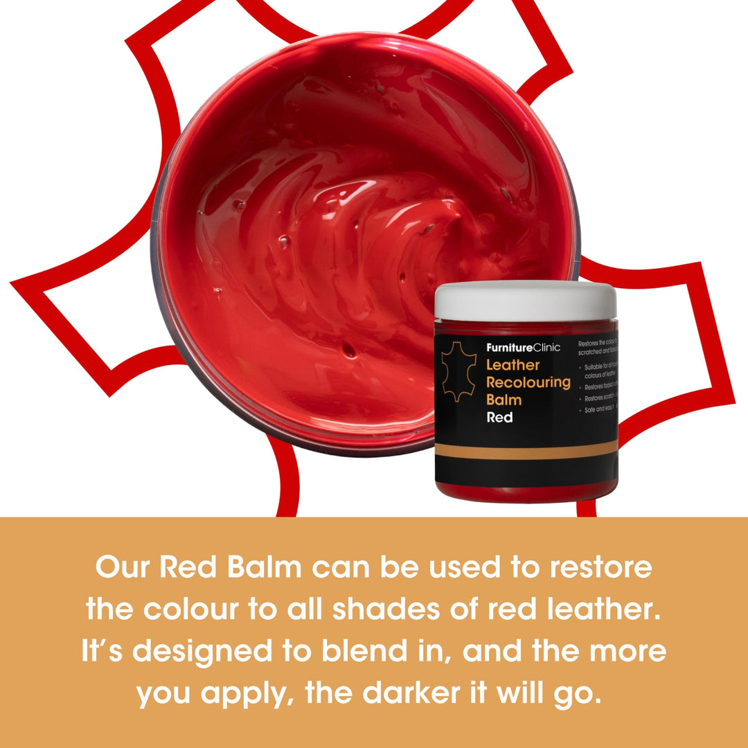 Furniture Clinic Leather Recolouring Balm - Red (16 Colours Available) for Sofas, Car Seats, Shoes & Clothing