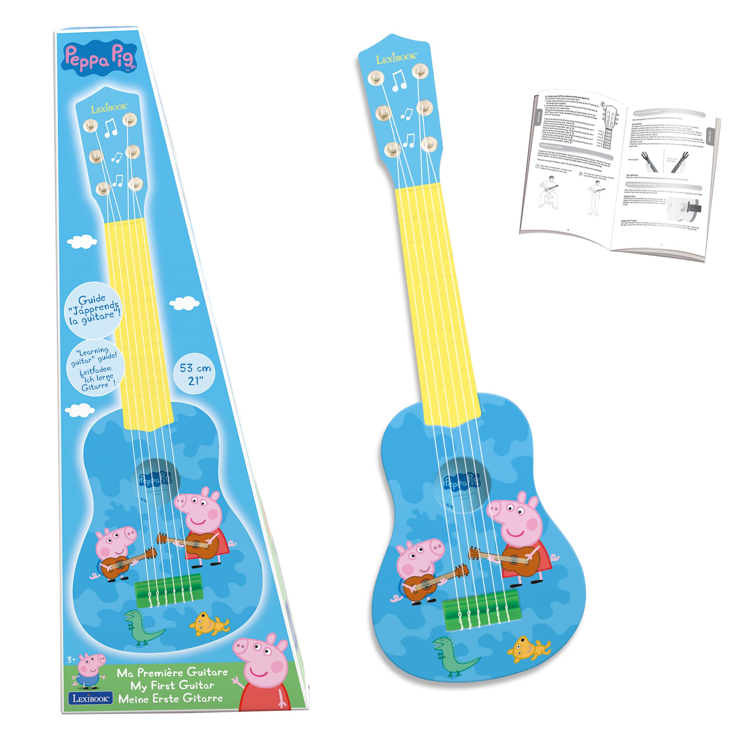 LEXIBOOK Peppa Pig My First Guitar for Children - 21 Inch, 6 Nylon Strings, Blue/Yellow