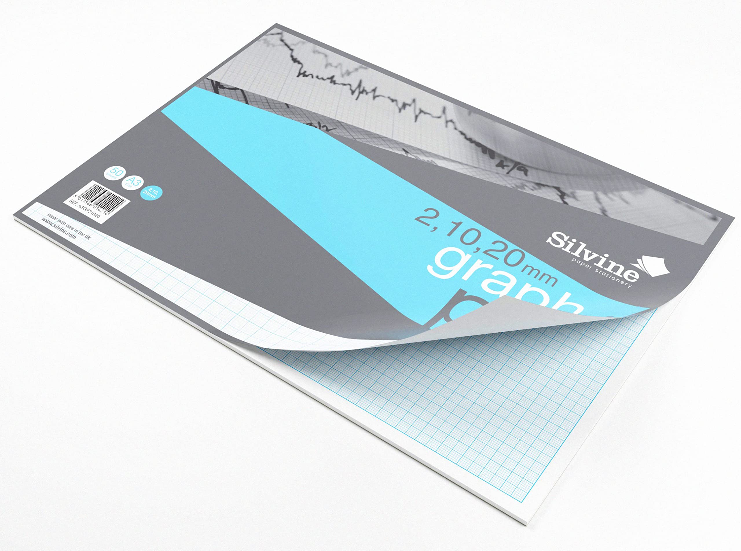 Silvine A3 Professional Graph Paper Pad - 2/10/20mm Blue Lines | 50 Sheets, 90gsm