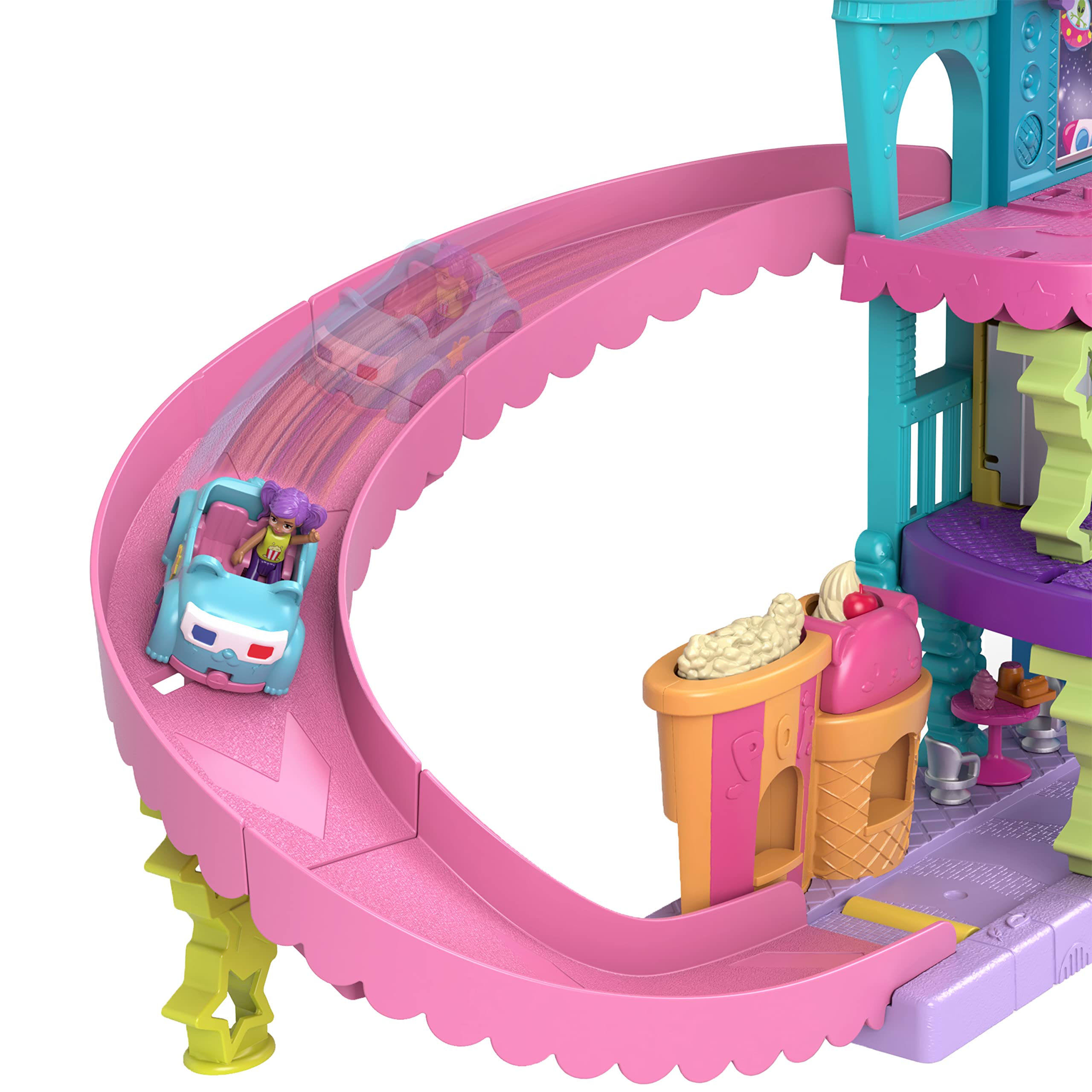 Polly Pocket Pollyville Drive-In Movie Theatre Playset with 2 Micro Dolls, 1 Toy Car, 11 Accessories 2