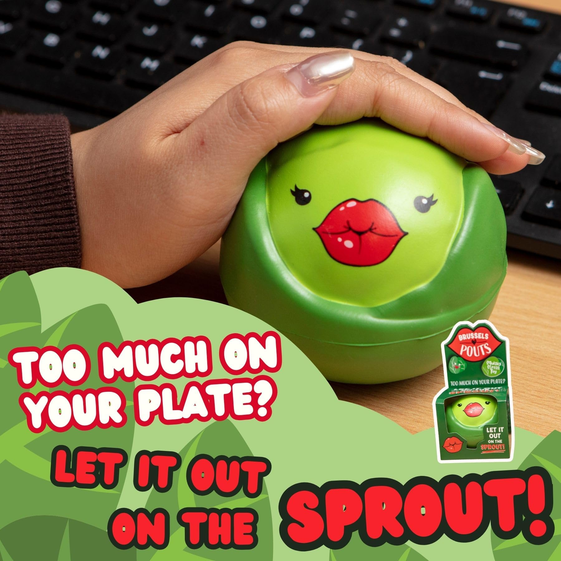 Boxer Gifts Brussels Pouts Squishy Stress Ball - Funny Stress Relief Toy for Adults | Green PU Material