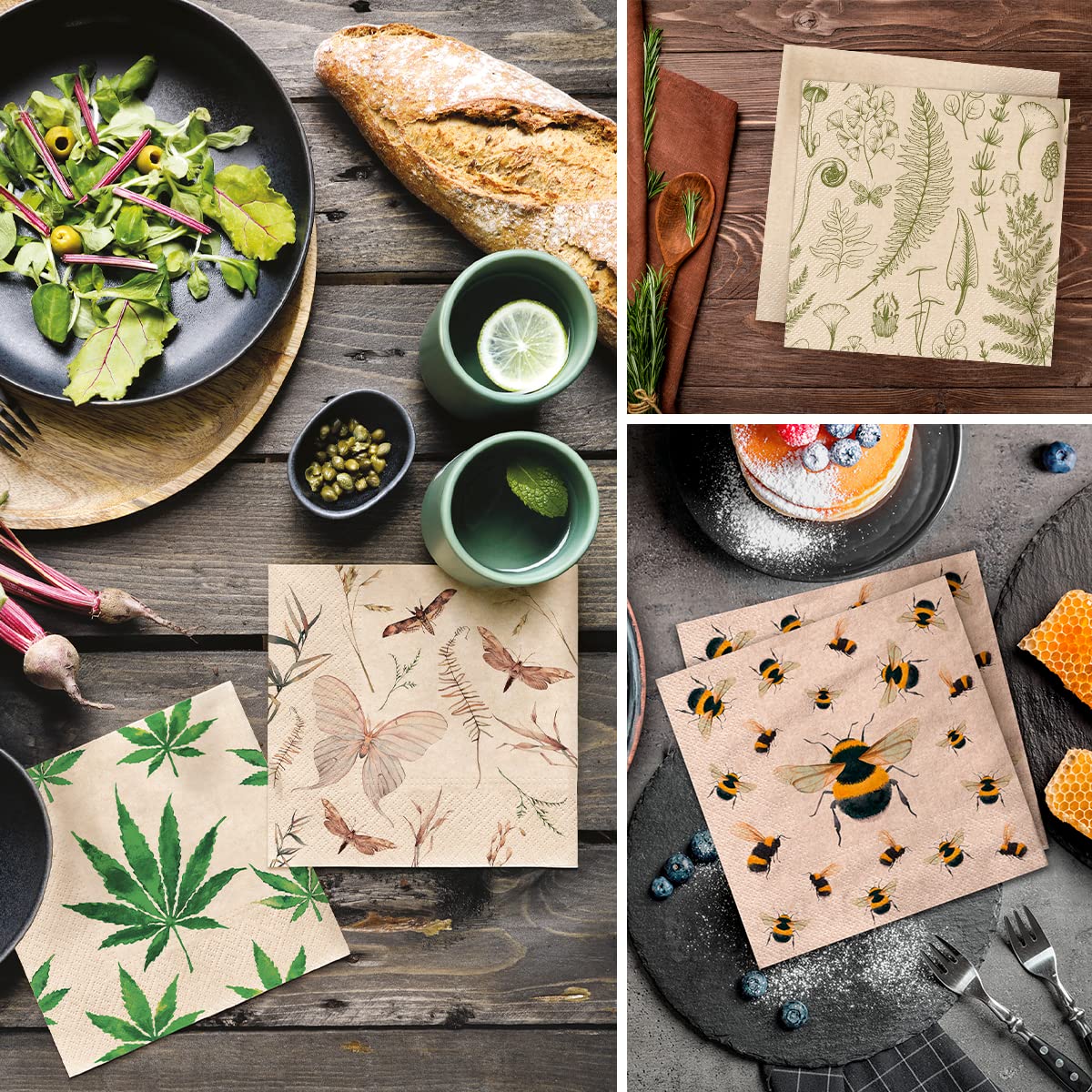 PAW Decor Collection Napkins 3-Ply - 20 Pieces | 33 x 33 cm | Brown Recycled Paper 7