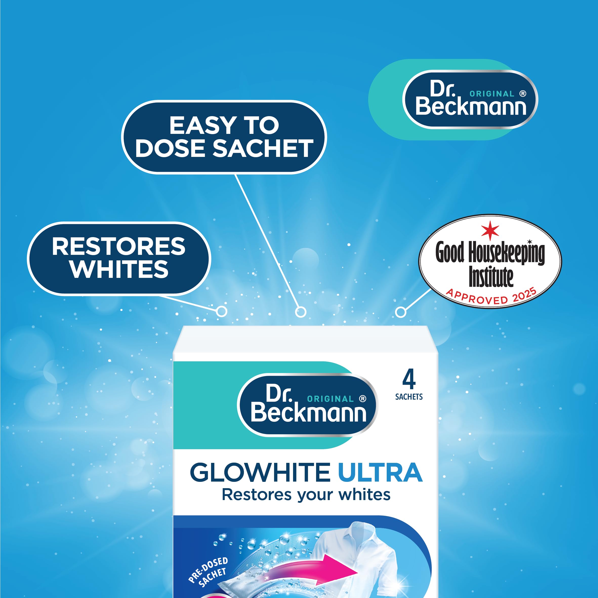 Dr. Beckmann Glowhite Ultra Stain Remover Sachets for Brighter Whites | Pack of 6 2