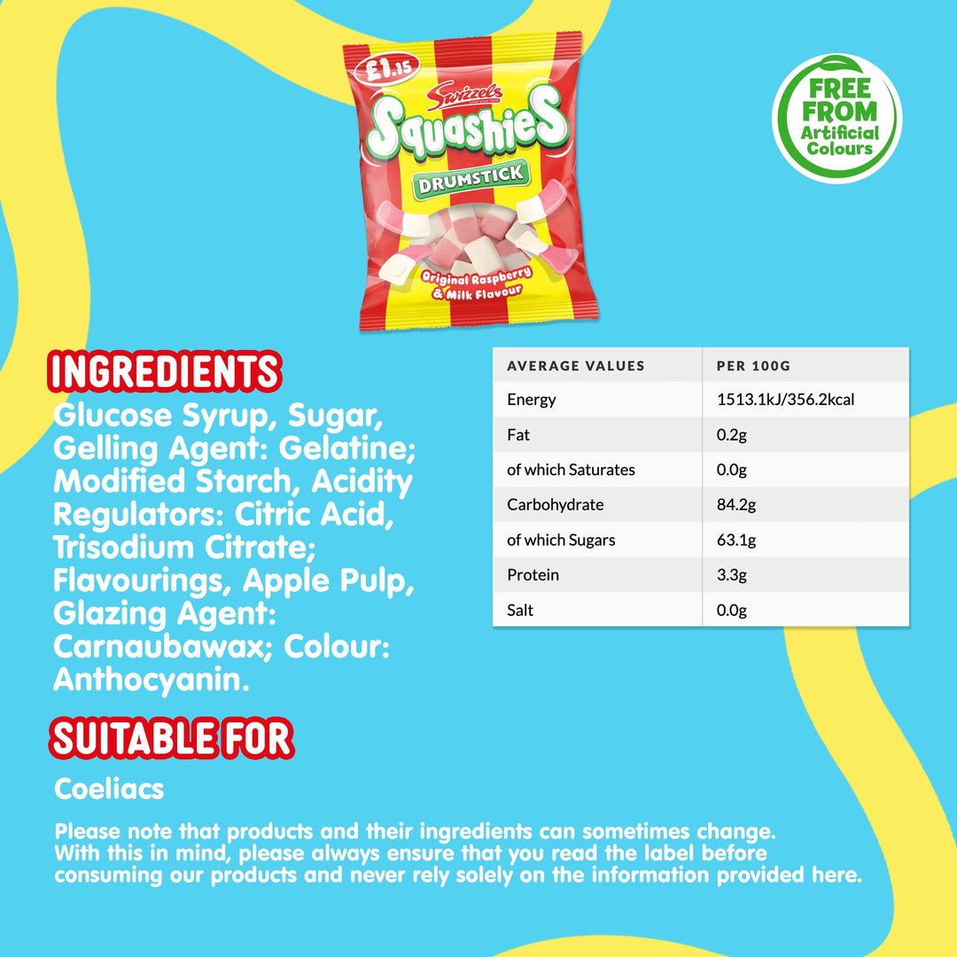Swizzels Drumstick Squashies - Raspberry and Milk Flavour Sweets
