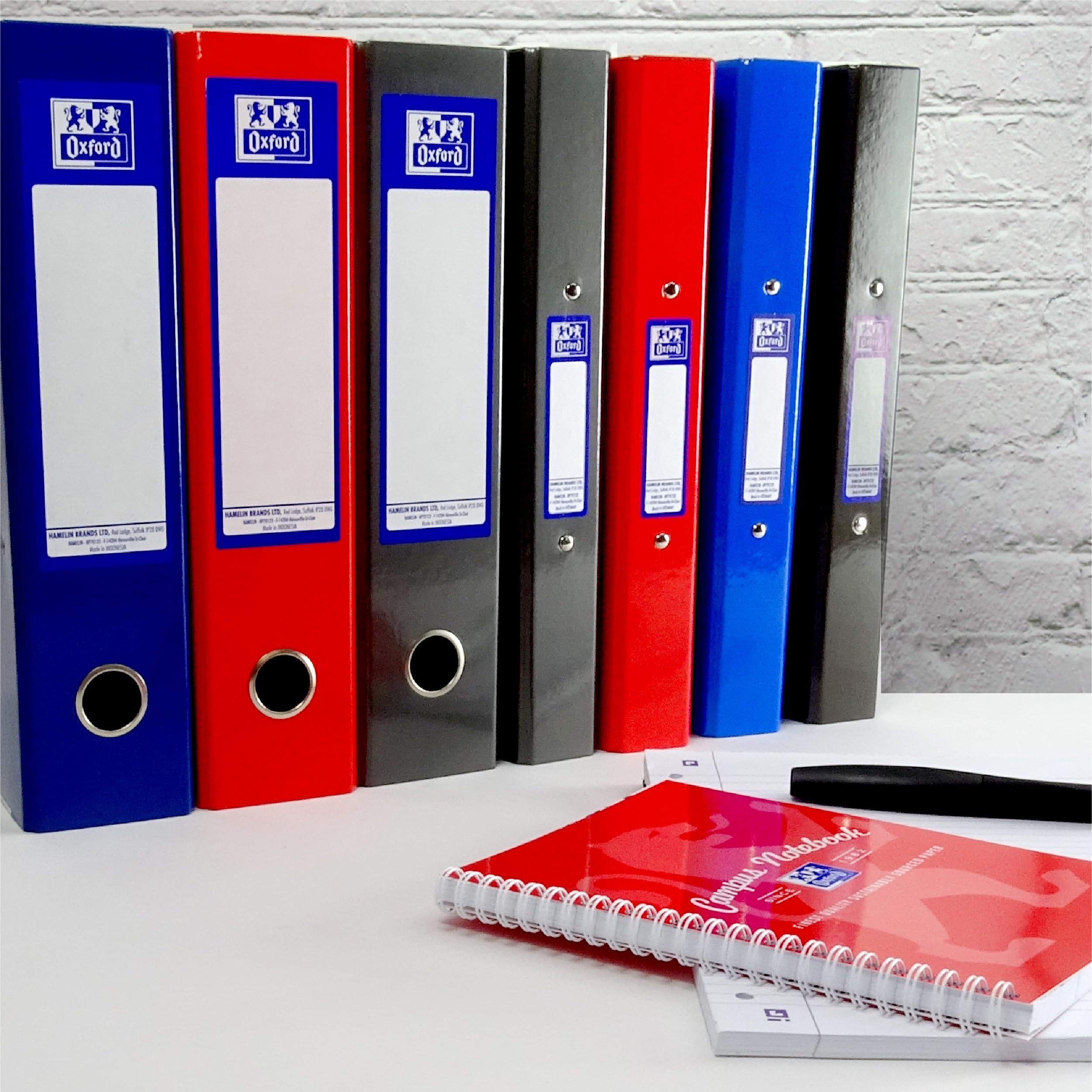 Oxford A4 O-Ring Binder - Durable Gloss Finish, 40mm Spine | Pack of 3 (Navy/Red/Aqua) 3