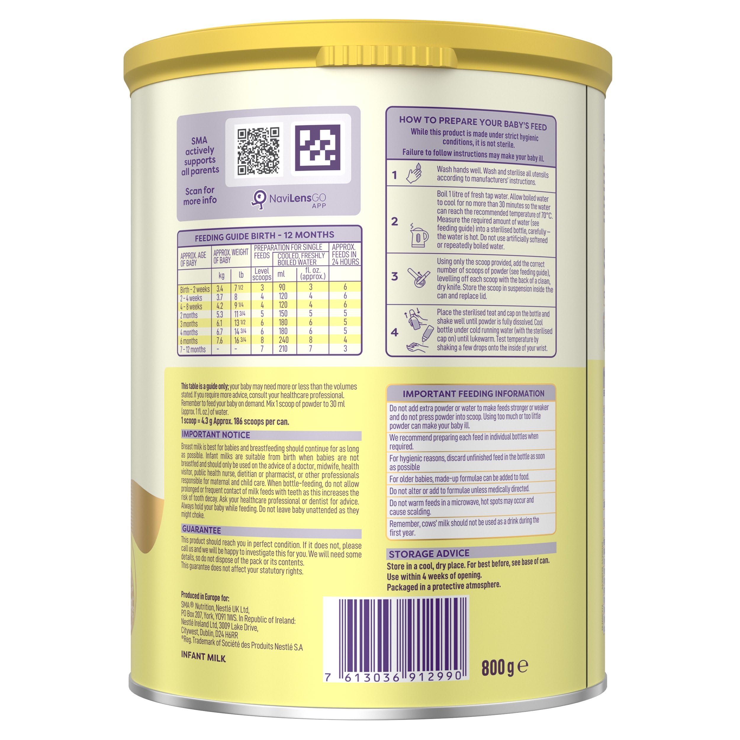 SMA First Infant Baby Milk Powder Formula - From Birth, 800g 6