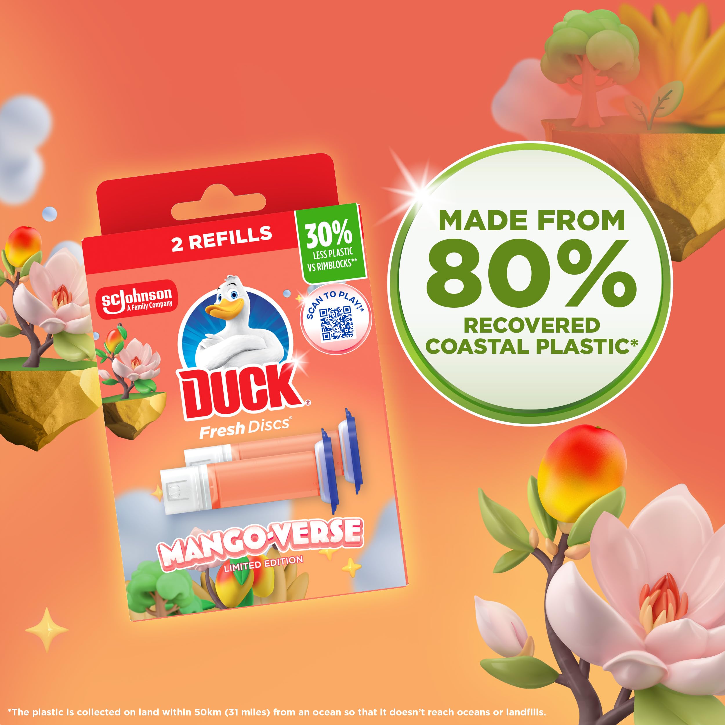 DUCK Fresh Discs Toilet Cleaner Refill Twin Pack - Mango Scent | Fights Stains | 5 Discs (72 ml) 2