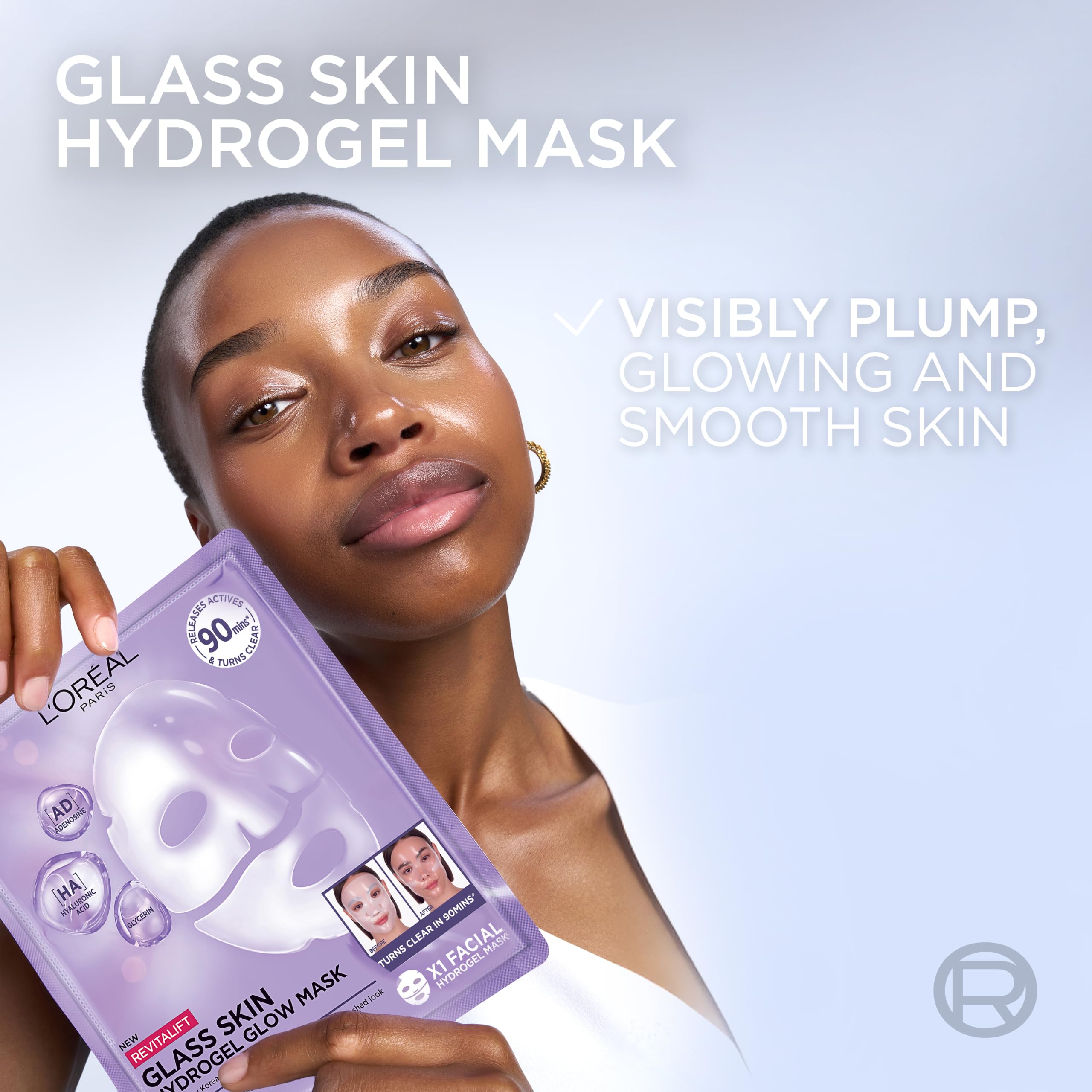 L'Oreal Paris Revitalift Filler Hydrogel Glow Mask - Glass Skin, Hydrating, Plumping Treatment (4 Pack) 4