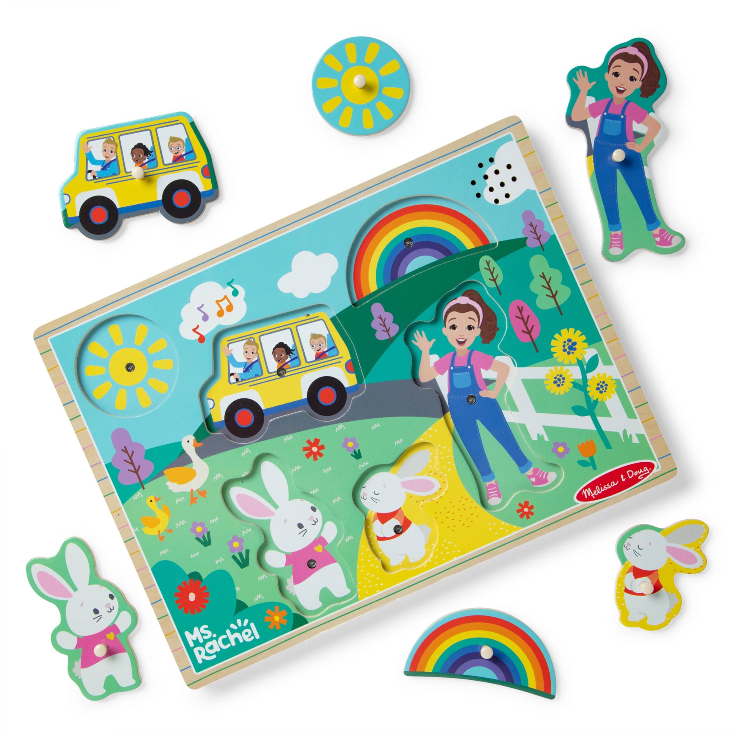 Melissa & Doug Ms. Rachel Wooden Song Peg Puzzle - Light-Activated Sound | Ages 2+ 1