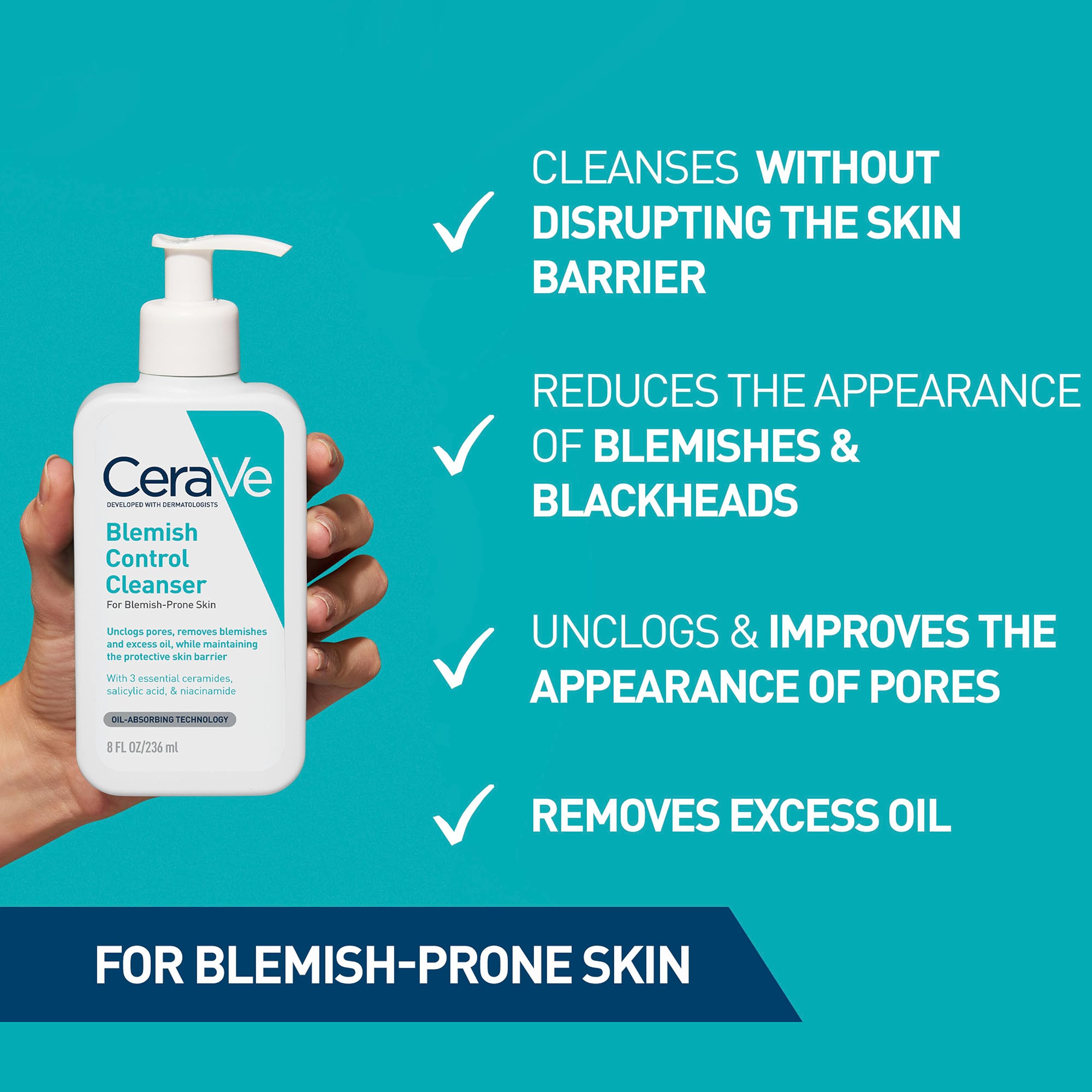 CeraVe Blemish Control Face Cleanser with 2% Salicylic Acid & Niacinamide (236ml) 4
