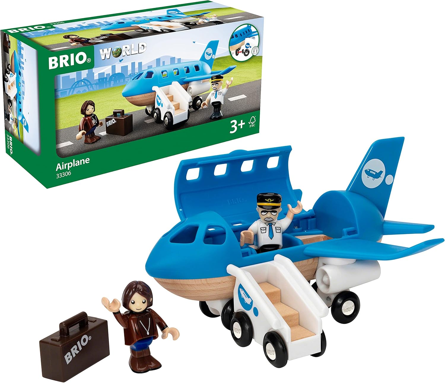 BRIO World Aeroplane Playset with Mobile Staircase and Figures - Compatible with BRIO Railway Sets 1