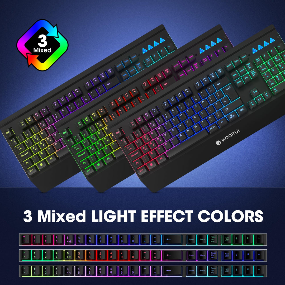 KOORUI Gaming Keyboard Mouse Set - 104-Key QWERTY Mechanical-Like Keyboard with Palm Rest & 6-Button Gaming Mouse, Black