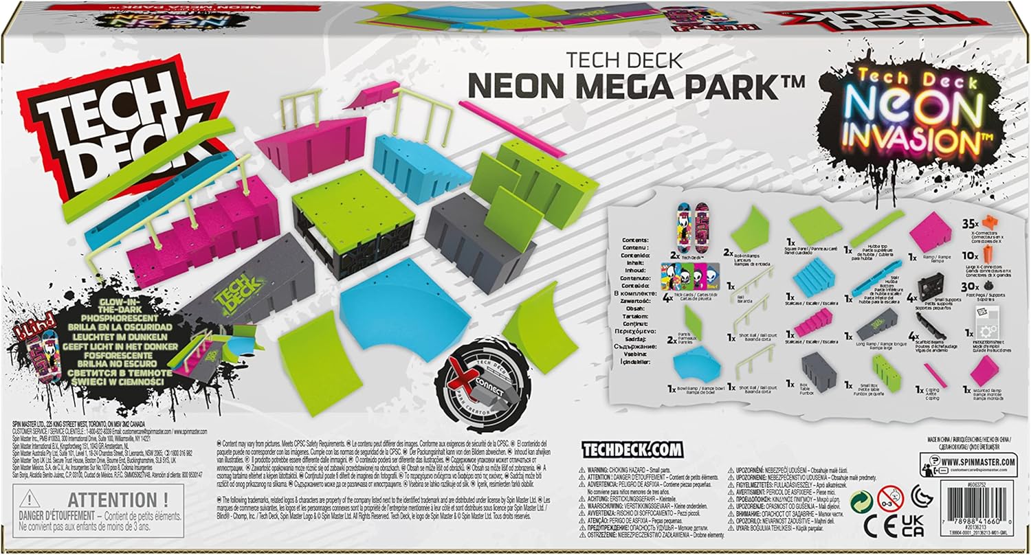 Tech Deck Neon Mega Park X-Connect Creator - Glow-in-the-Dark Customizable Skatepark Playset for Ages 6+ 7