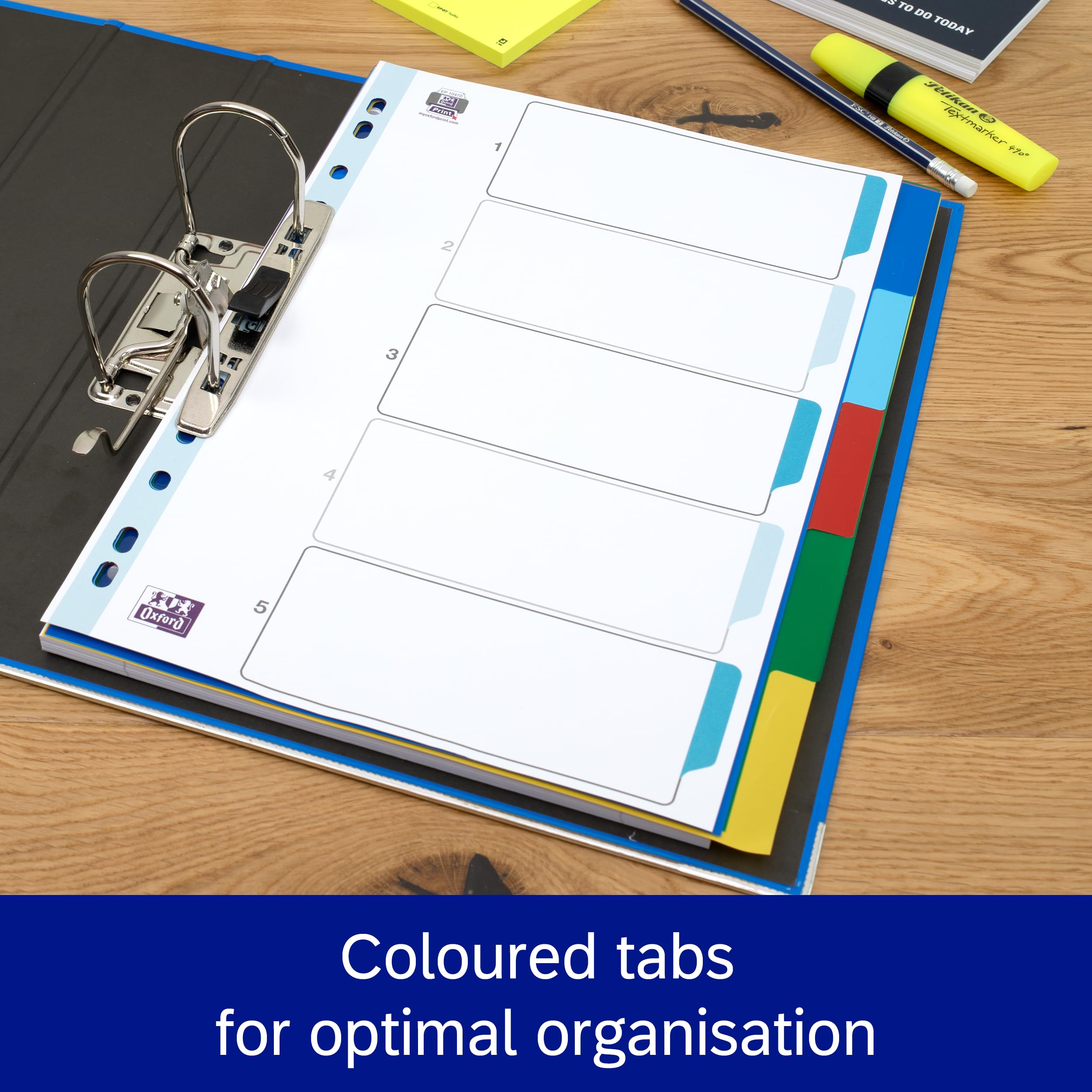 Oxford A4 Plastic Dividers - 5 Part Indexing System | Polypropylene | Assorted Colours 6