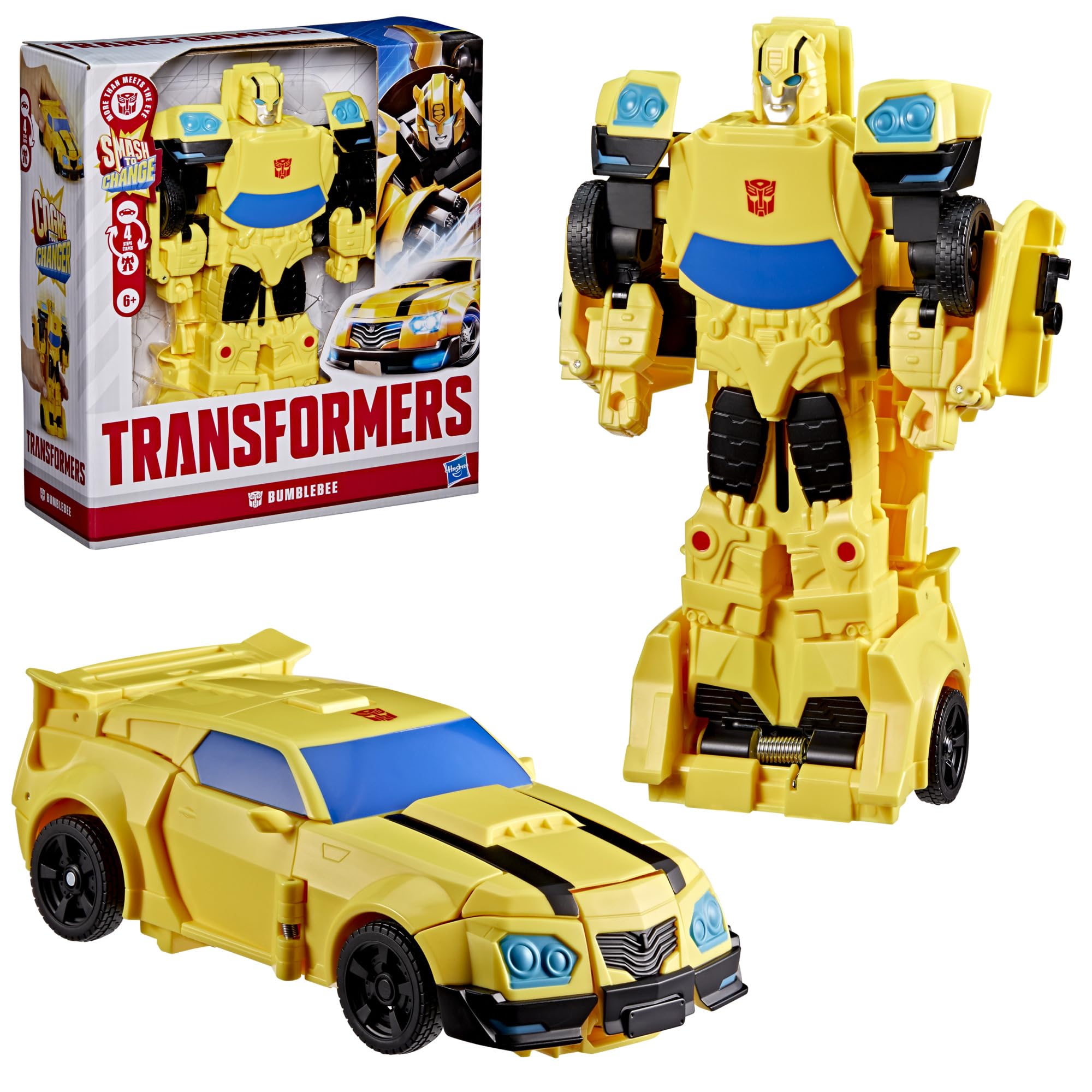 Transformers Bumblebee Smash Changers Action Figure | 8-Inch Robot | Yellow Plastic