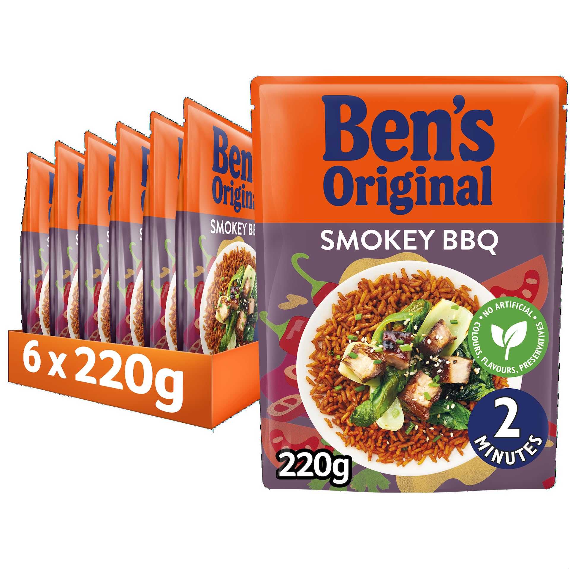 Ben's Original Smokey BBQ Microwave Rice, 6 x 220g Pouches 1