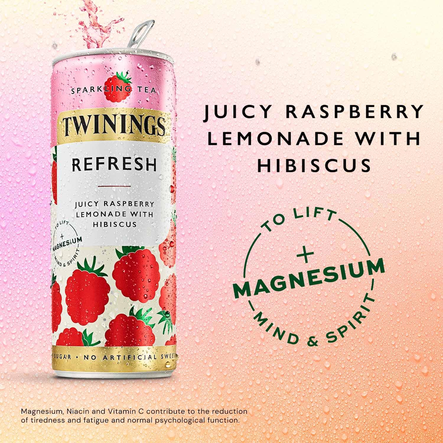 Twinings Refresh Sparkling Tea - Raspberry & Lemon | 4 x 250ml Cans | Low Calorie