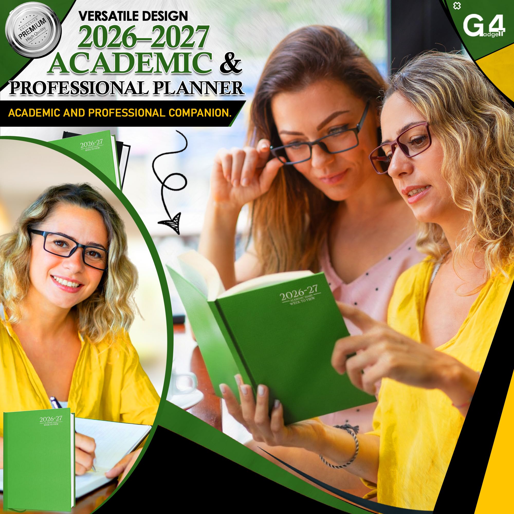 G4GADGET 2026-2027 Academic Diary - A4 Week To View | Lime Green Hardback | August Start 3