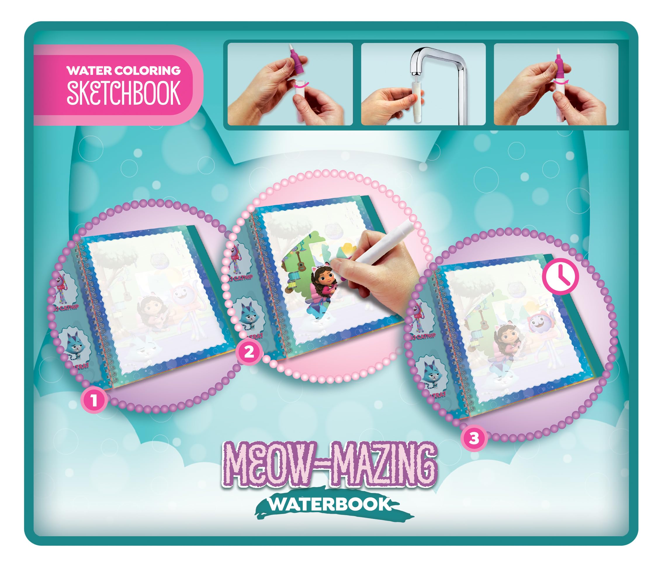 Lisciani Gabby's Dollhouse Meow-mazing Magic Water Colouring Book - Reusable Coloring Activity for Kids 4