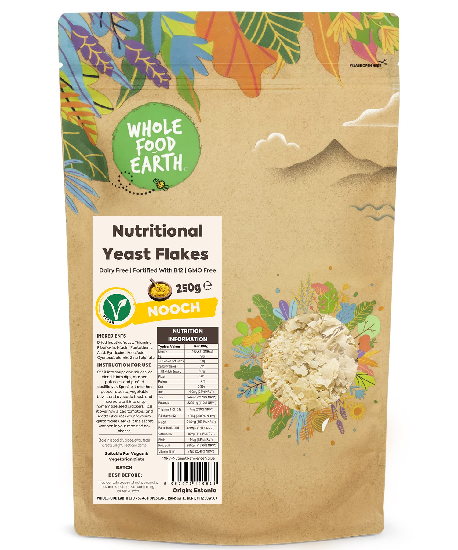 Wholefood Earth Nutritional Yeast Flakes - Fortified with B12 | 250g Pack | Dairy Free 1