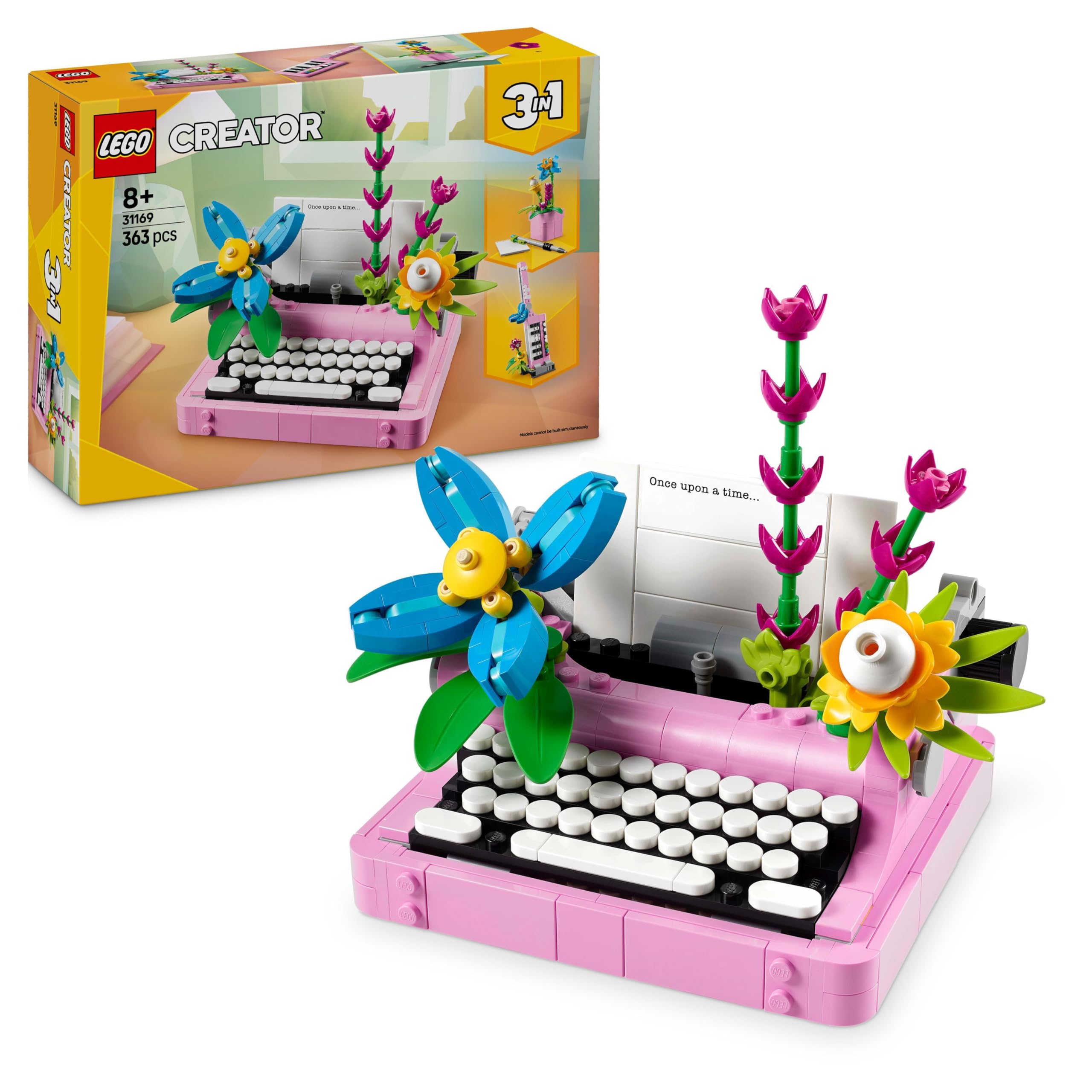 LEGO Creator 3-in-1-Schreibmaschine mit Blumenspielzeug – 363-teiliges Bauset für Kinder ab 8 Jahren