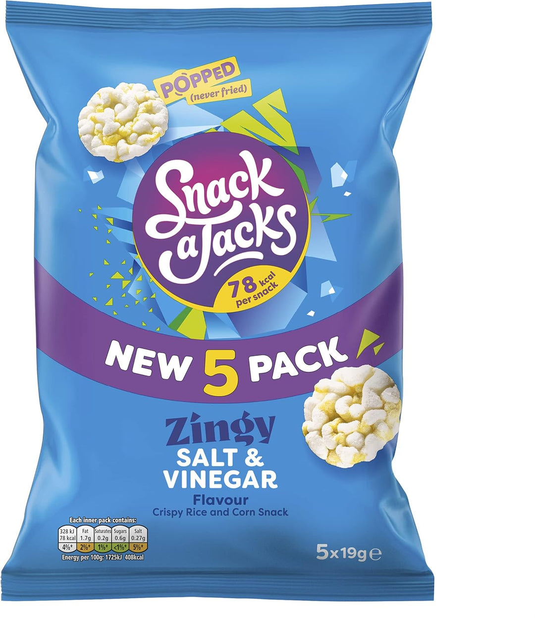 Snack a Jacks Salt & Vinegar 5 x 19g Rice & Corn Cakes