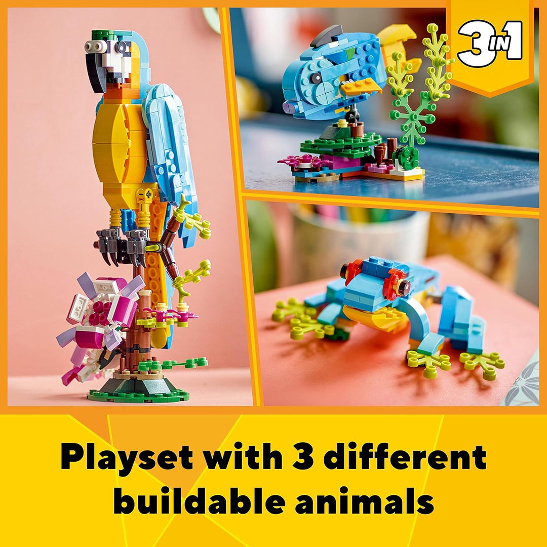 LEGO Creator 3 in 1 Exotic Parrot, Frog, and Fish Building Set - Ages 7+