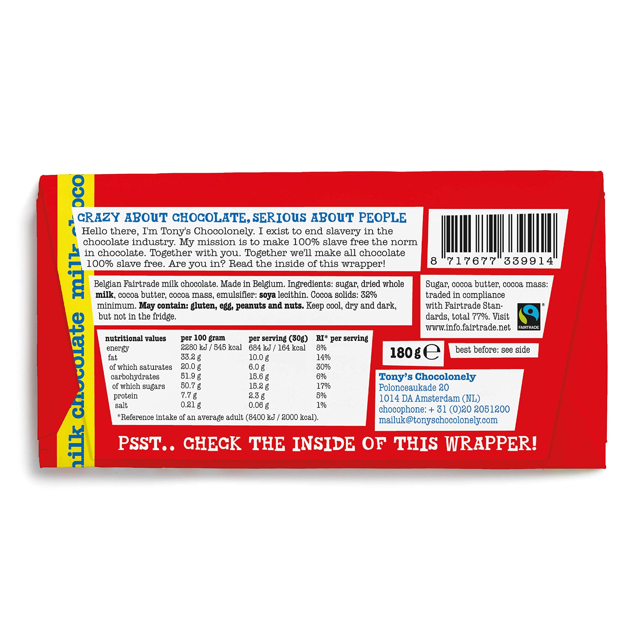 Tony's Chocolonely - Milk Chocolate Bar 180g Belgian Fairtrade 5