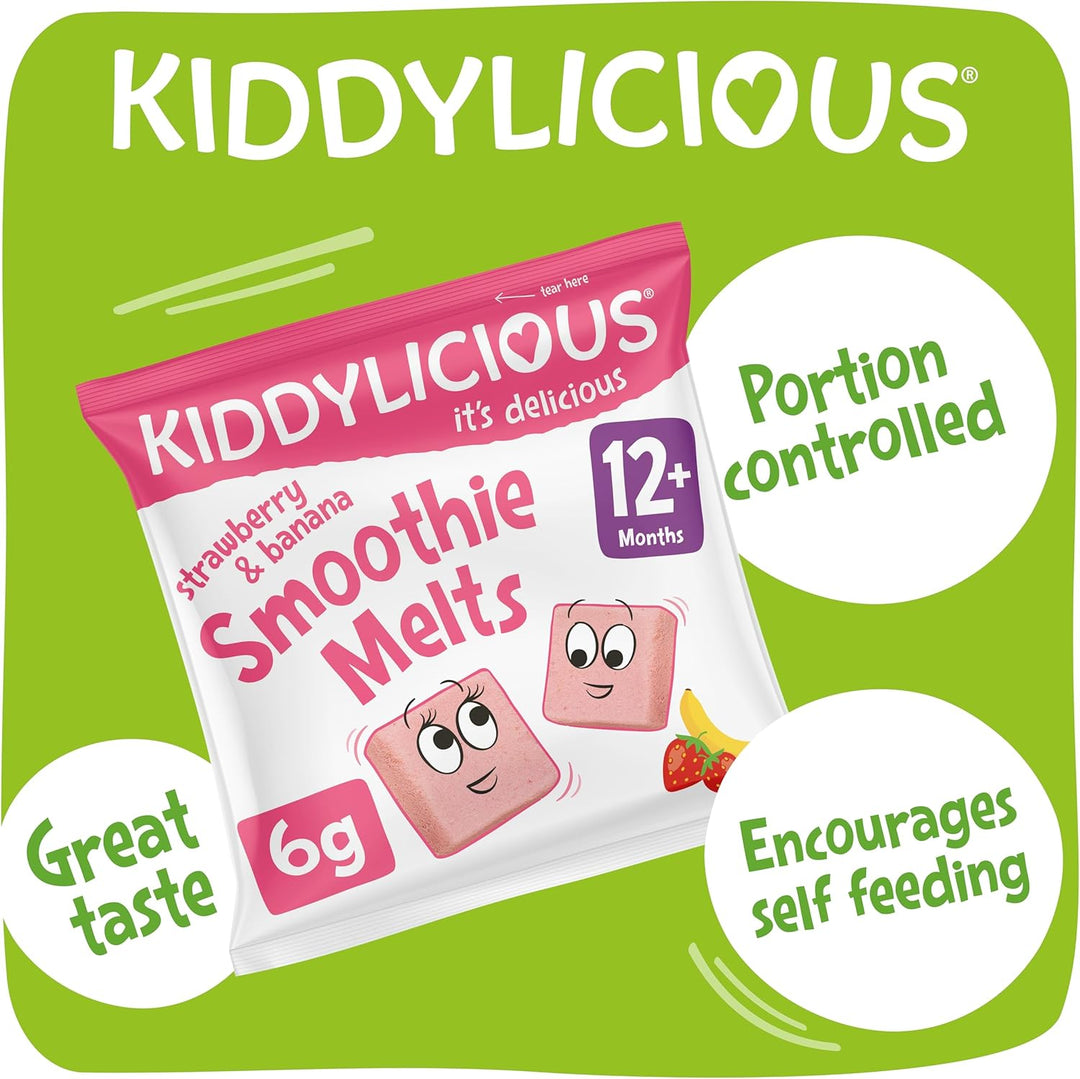 Kiddylicious Strawberry and Banana Smoothie Melts - 16 x 6g Fruit Snacks