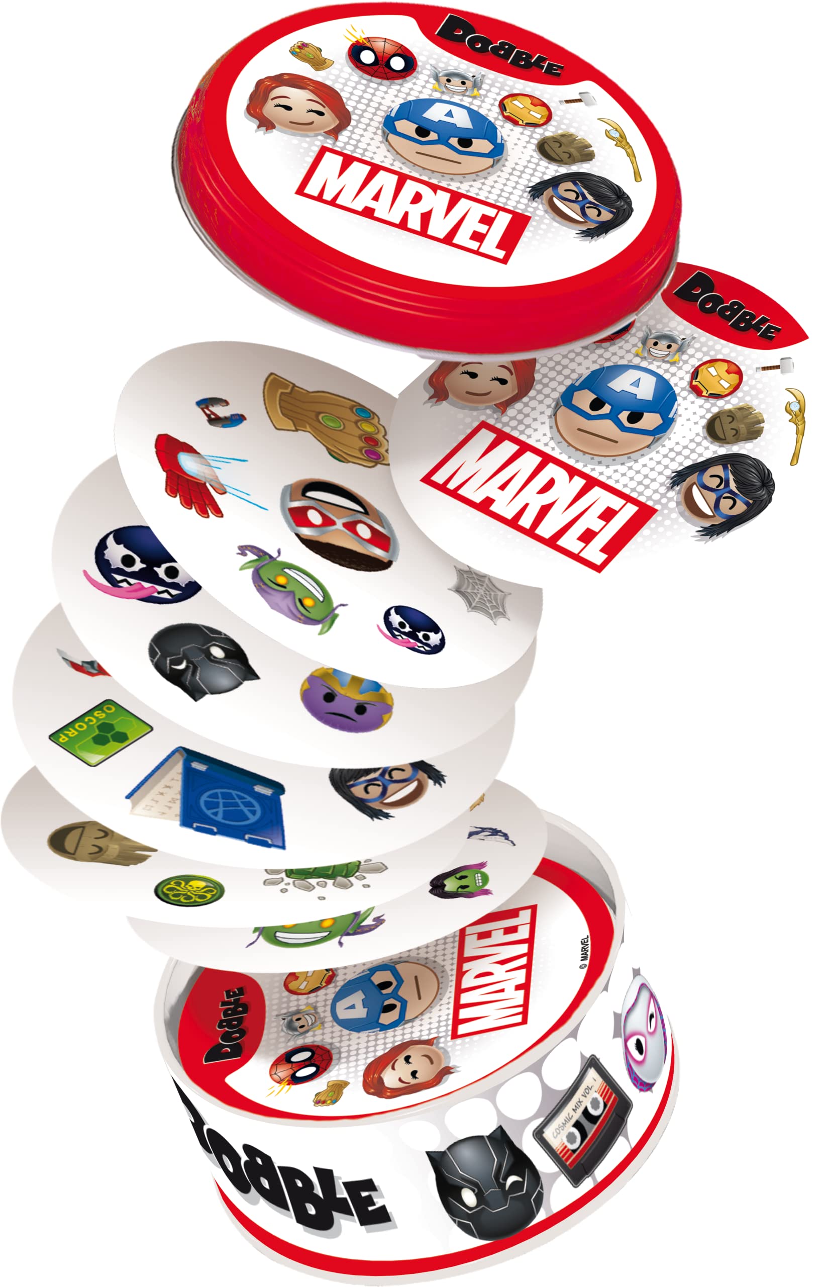 Asmodee Dobble Marvel Emoji Matching Card Game | Ages 6+ | 2-8 Players | 15 Min Playtime